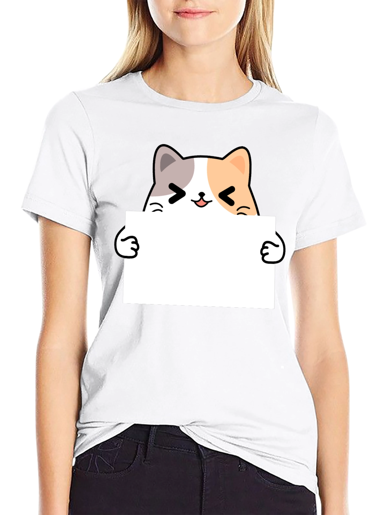 Cute Cat Holding Blank Sign T-Shirt