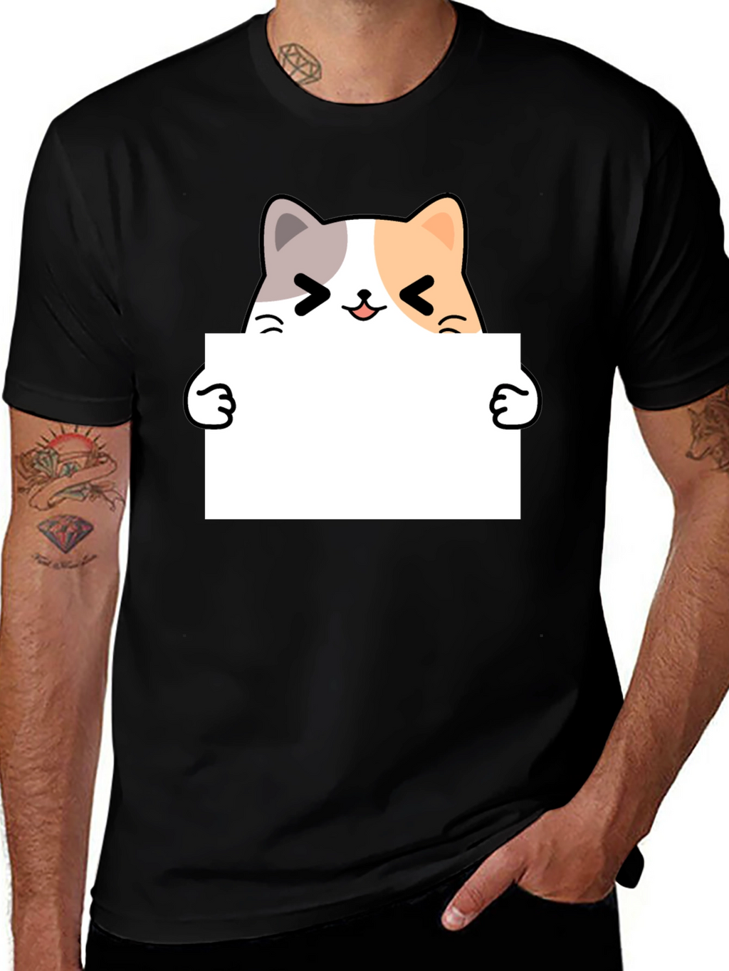 Cute Cat Holding Blank Sign T-Shirt
