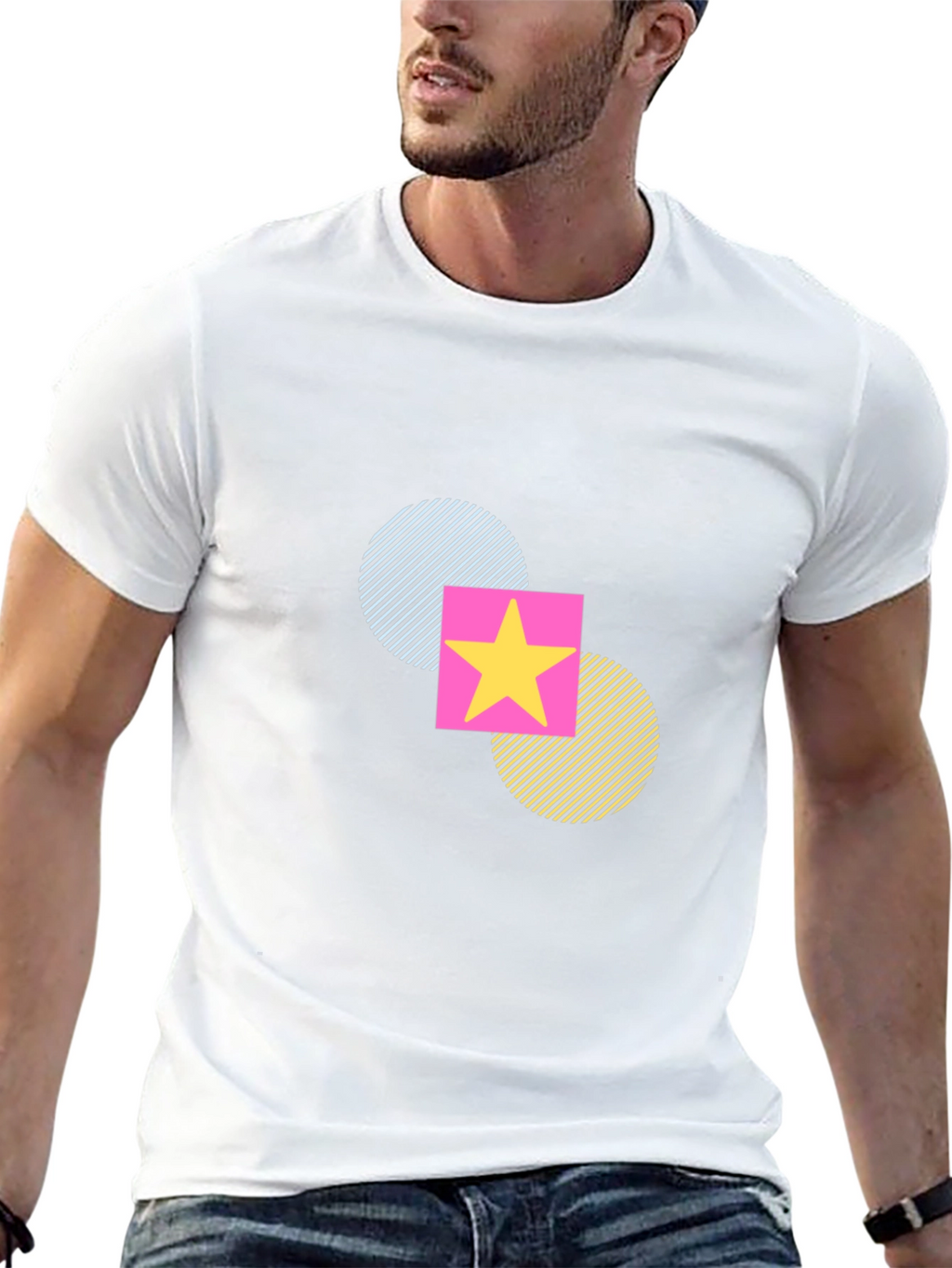Funky Geometric Star T-Shirt - Black Casual Tee