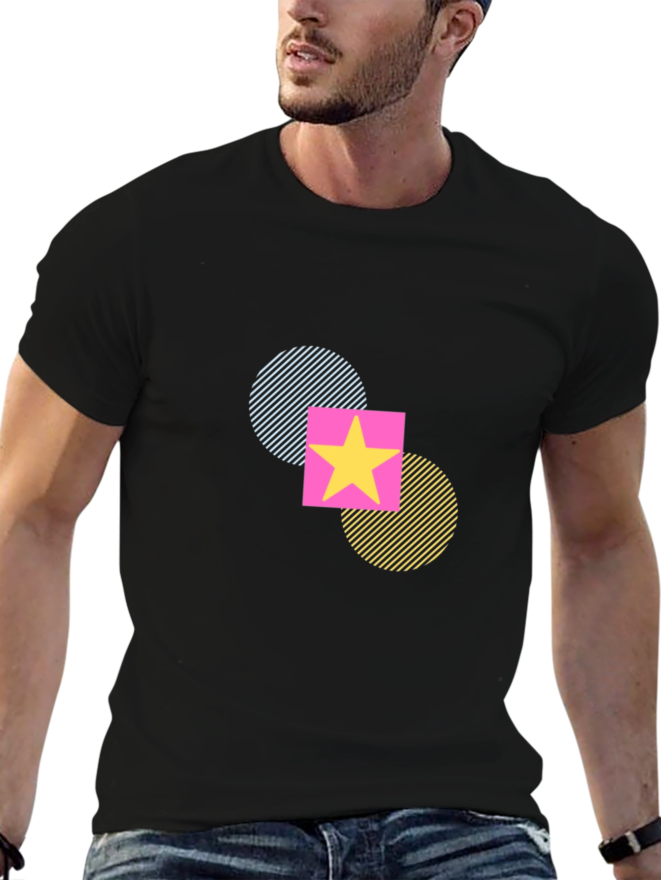 Funky Geometric Star T-Shirt - Black Casual Tee