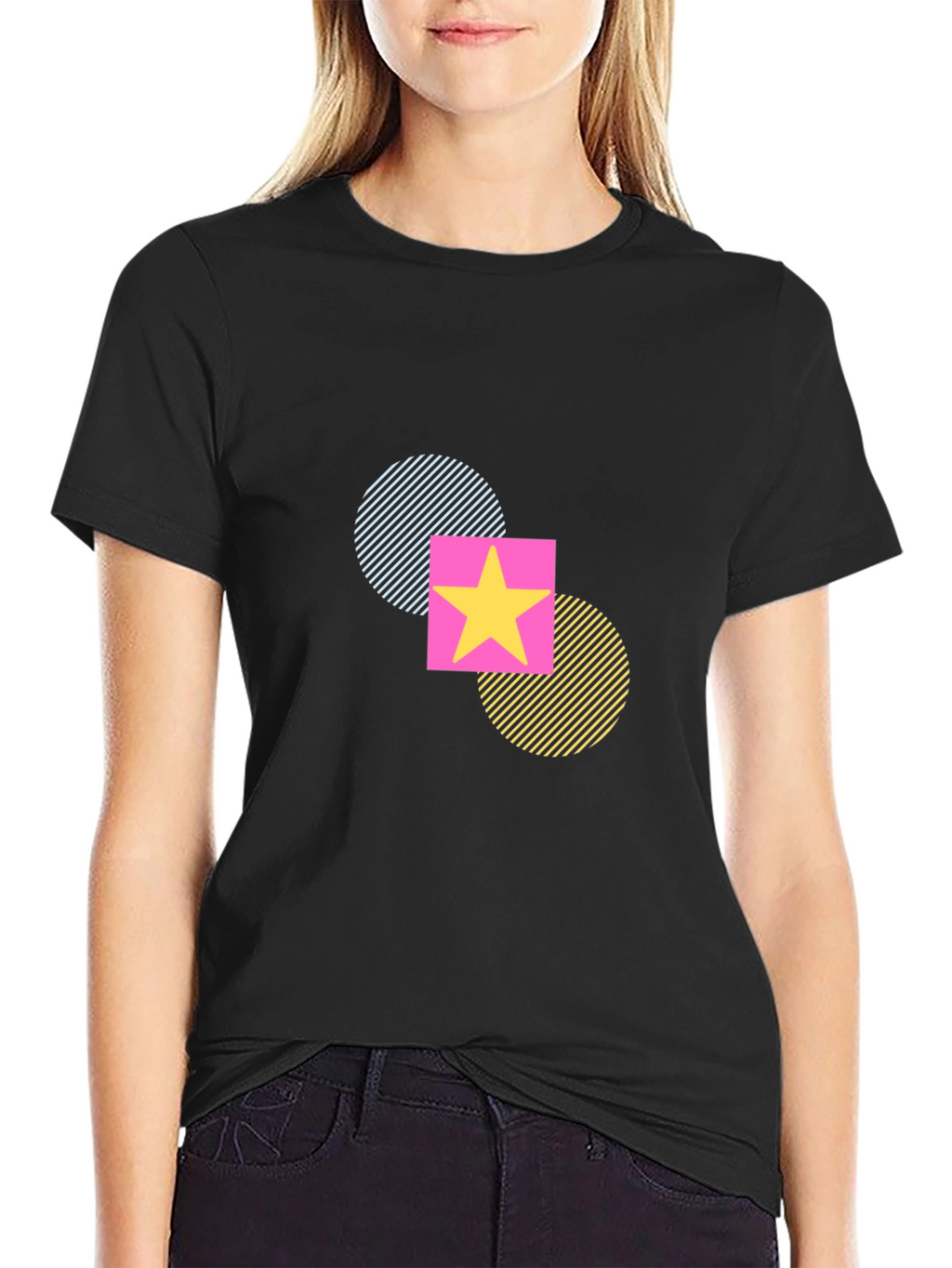 Funky Geometric Star T-Shirt - Black Casual Tee