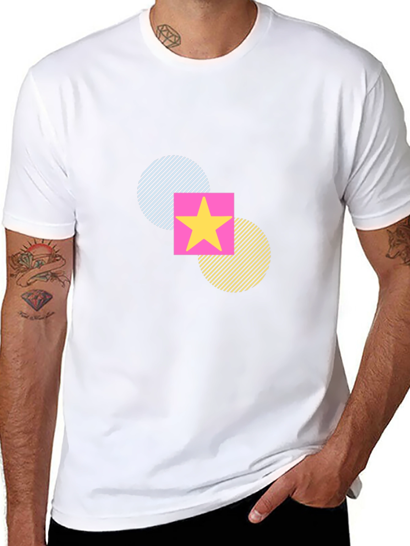 Funky Geometric Star T-Shirt - Black Casual Tee