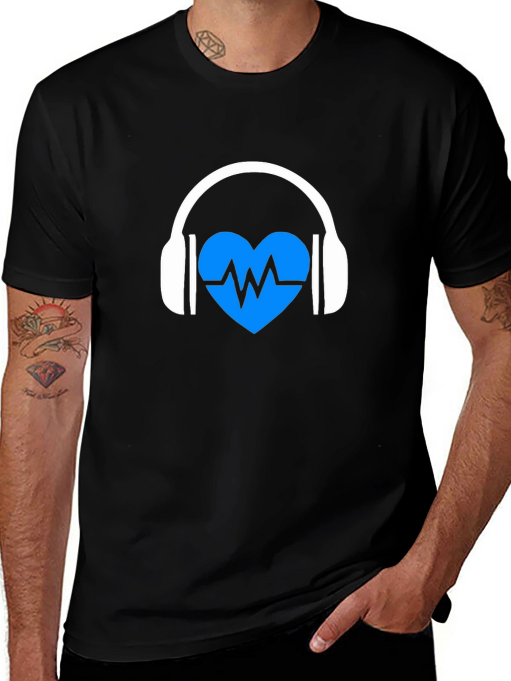 Heartbeat Headphones Black Graphic Tee