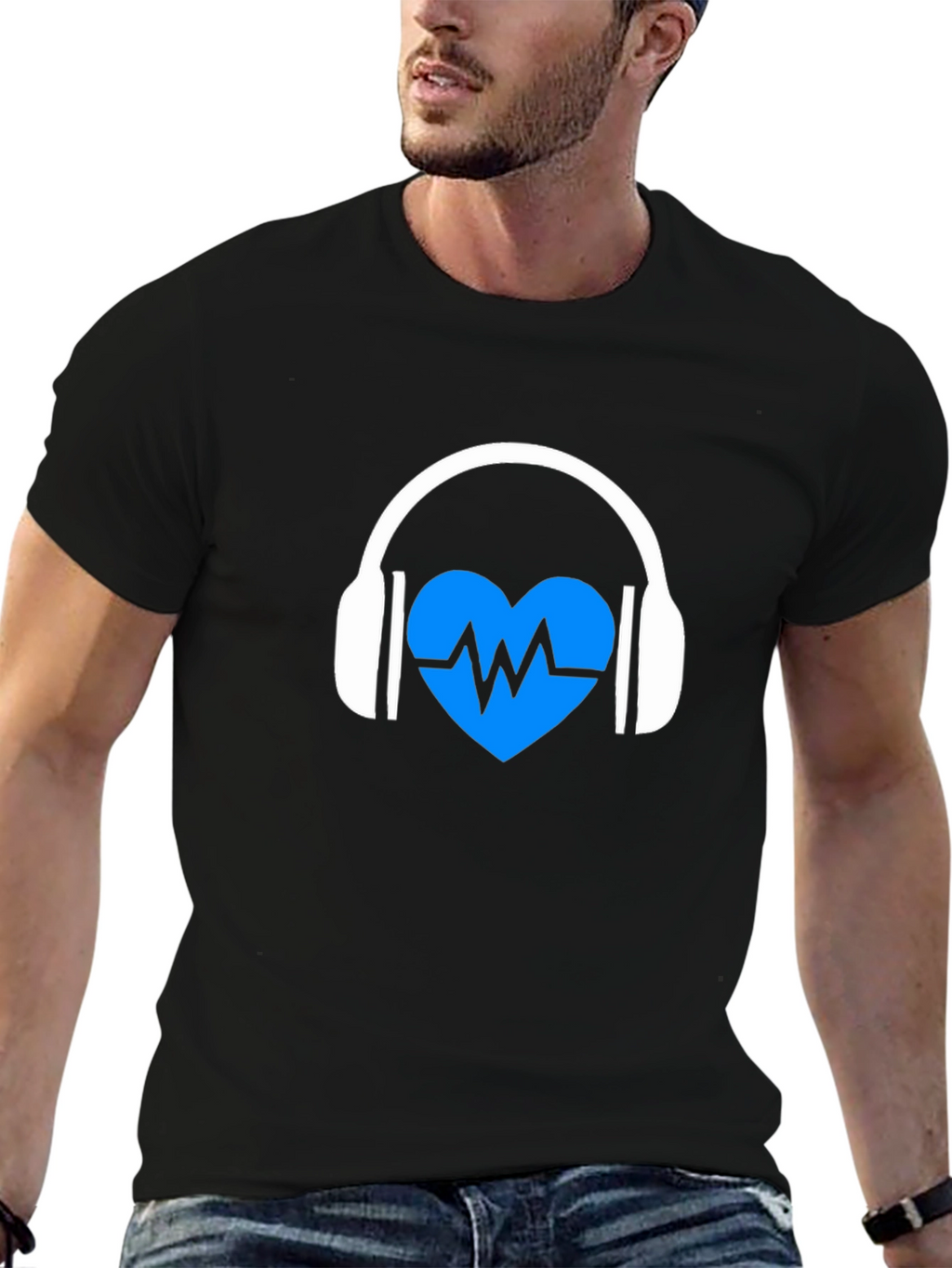 Heartbeat Headphones Black Graphic Tee