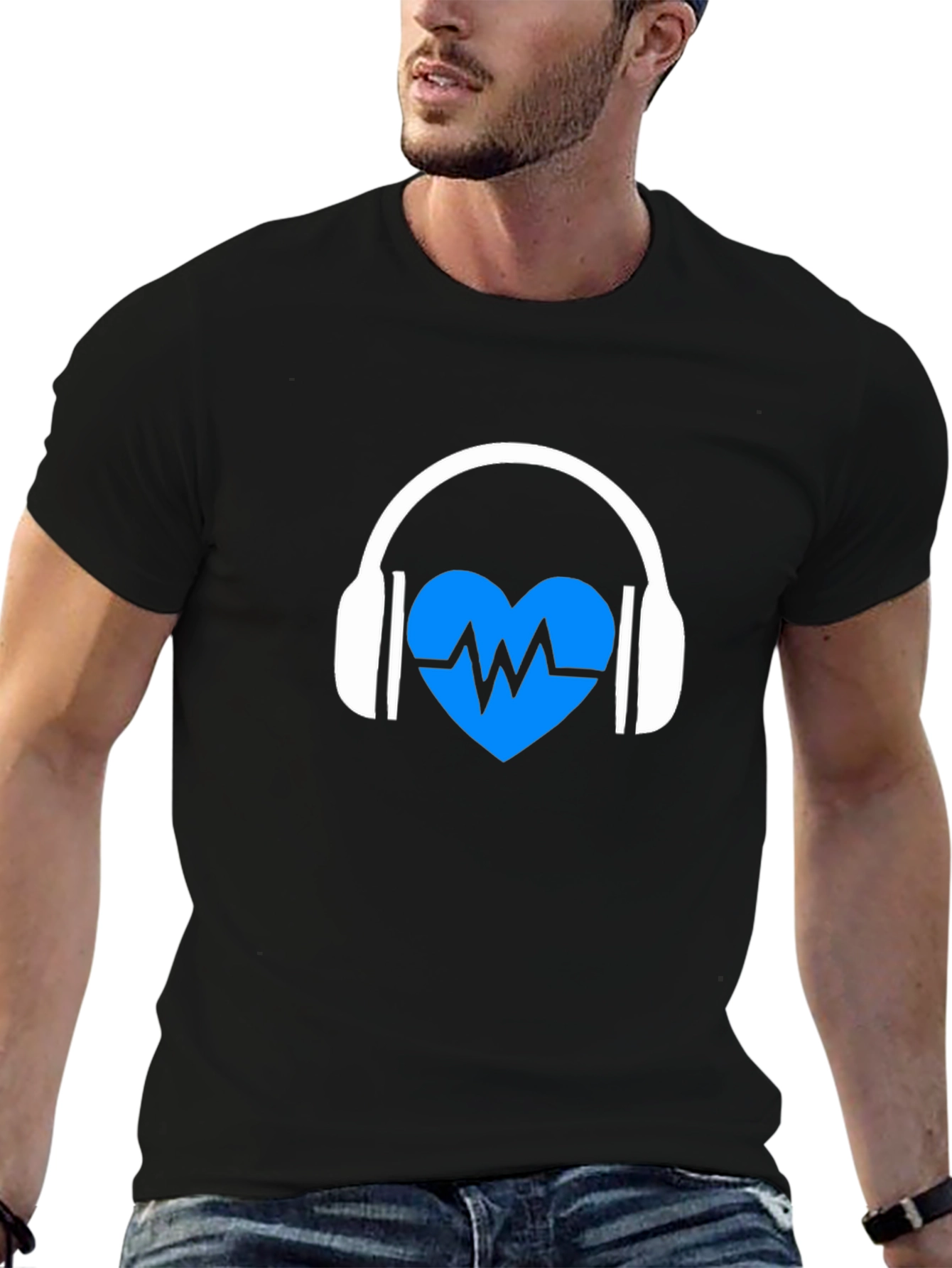 Heartbeat Headphones Black Graphic Tee