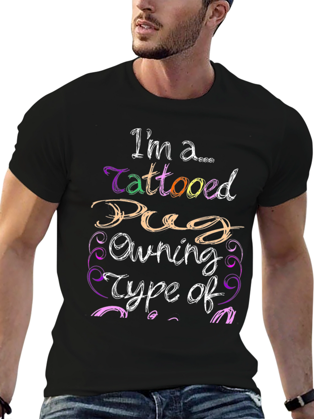 Tattooed Pug Owner Black Graphic T-Shirt