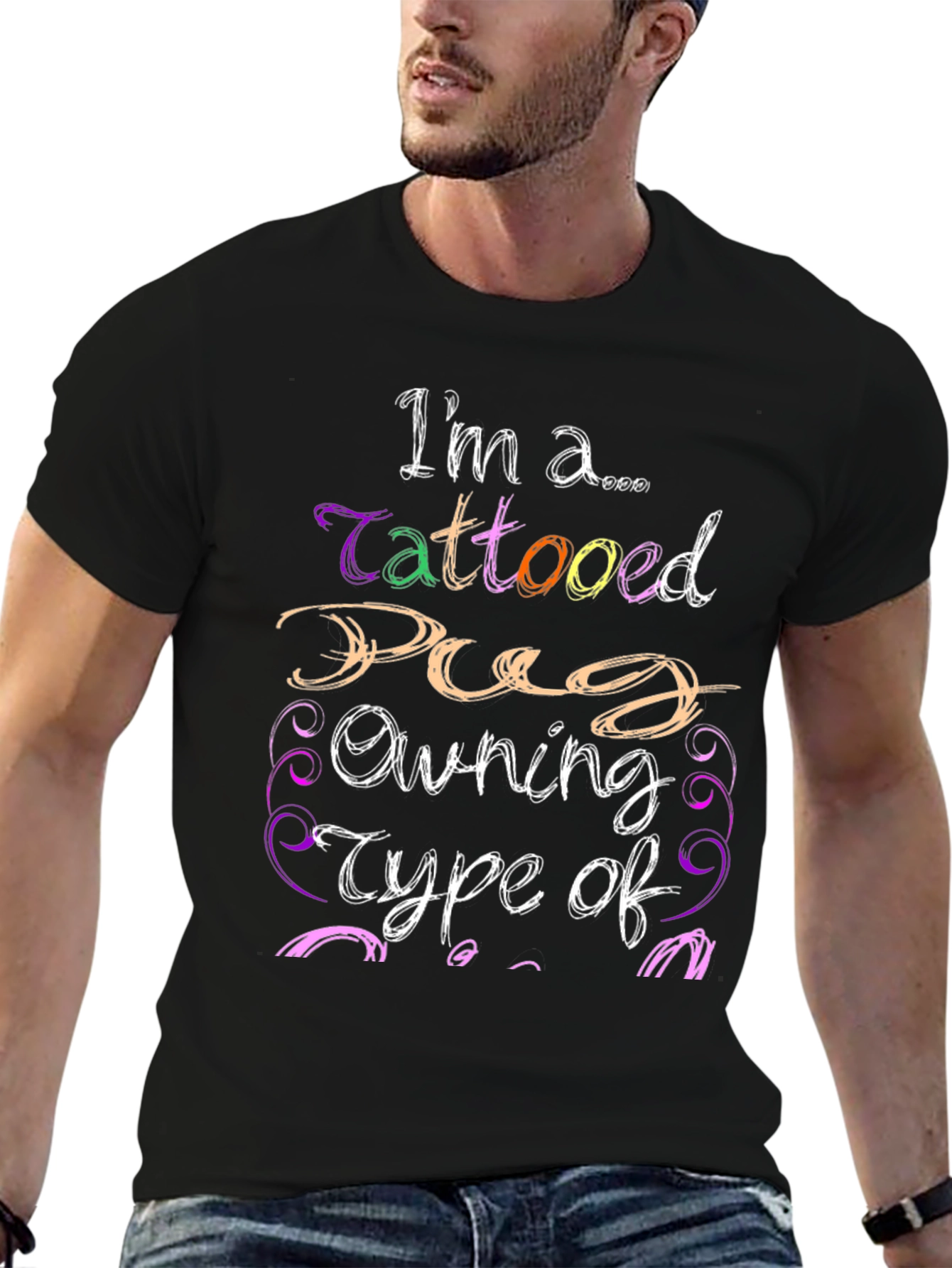 Tattooed Pug Owner Black Graphic T-Shirt