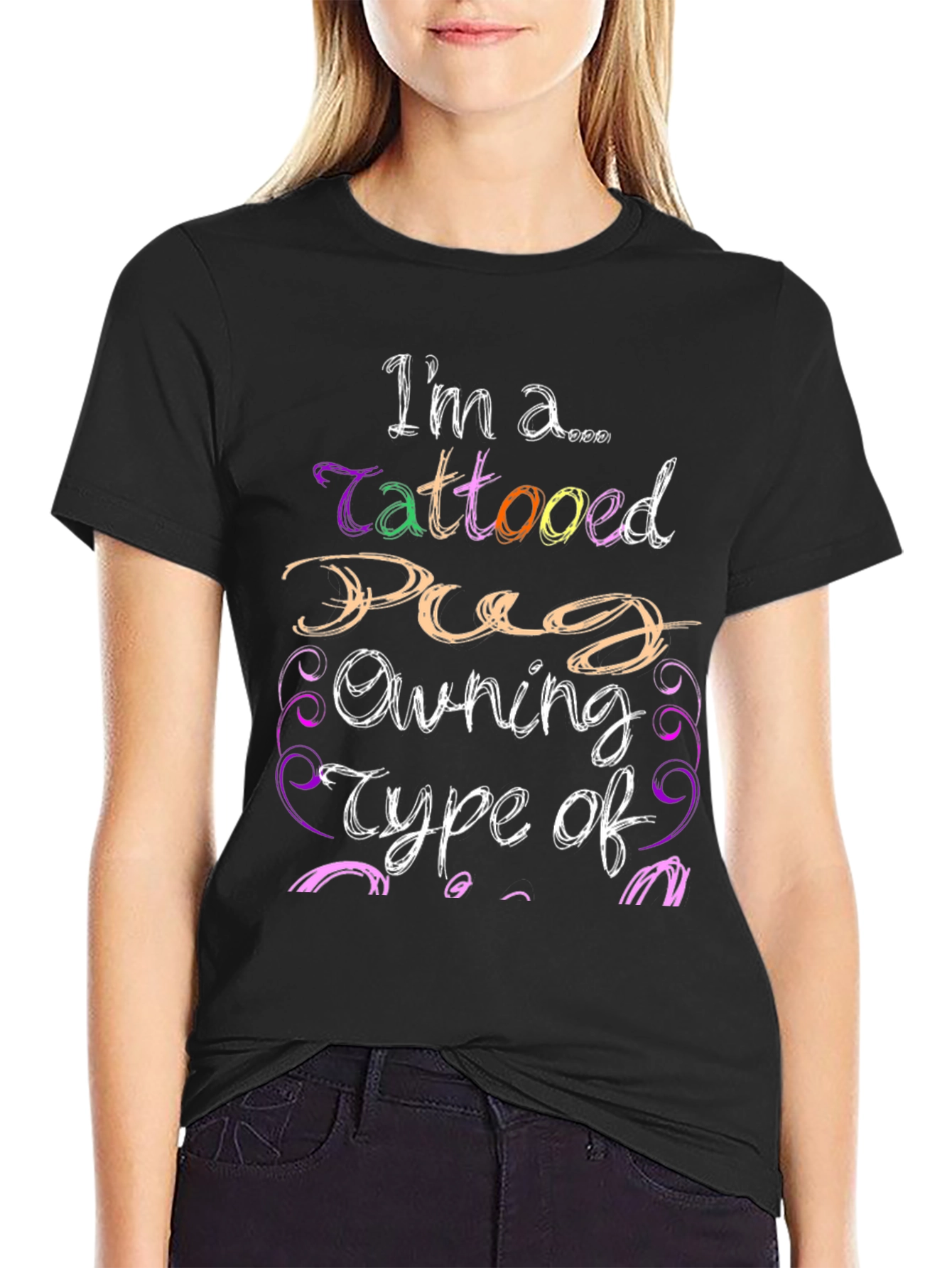Tattooed Pug Owner Black Graphic T-Shirt