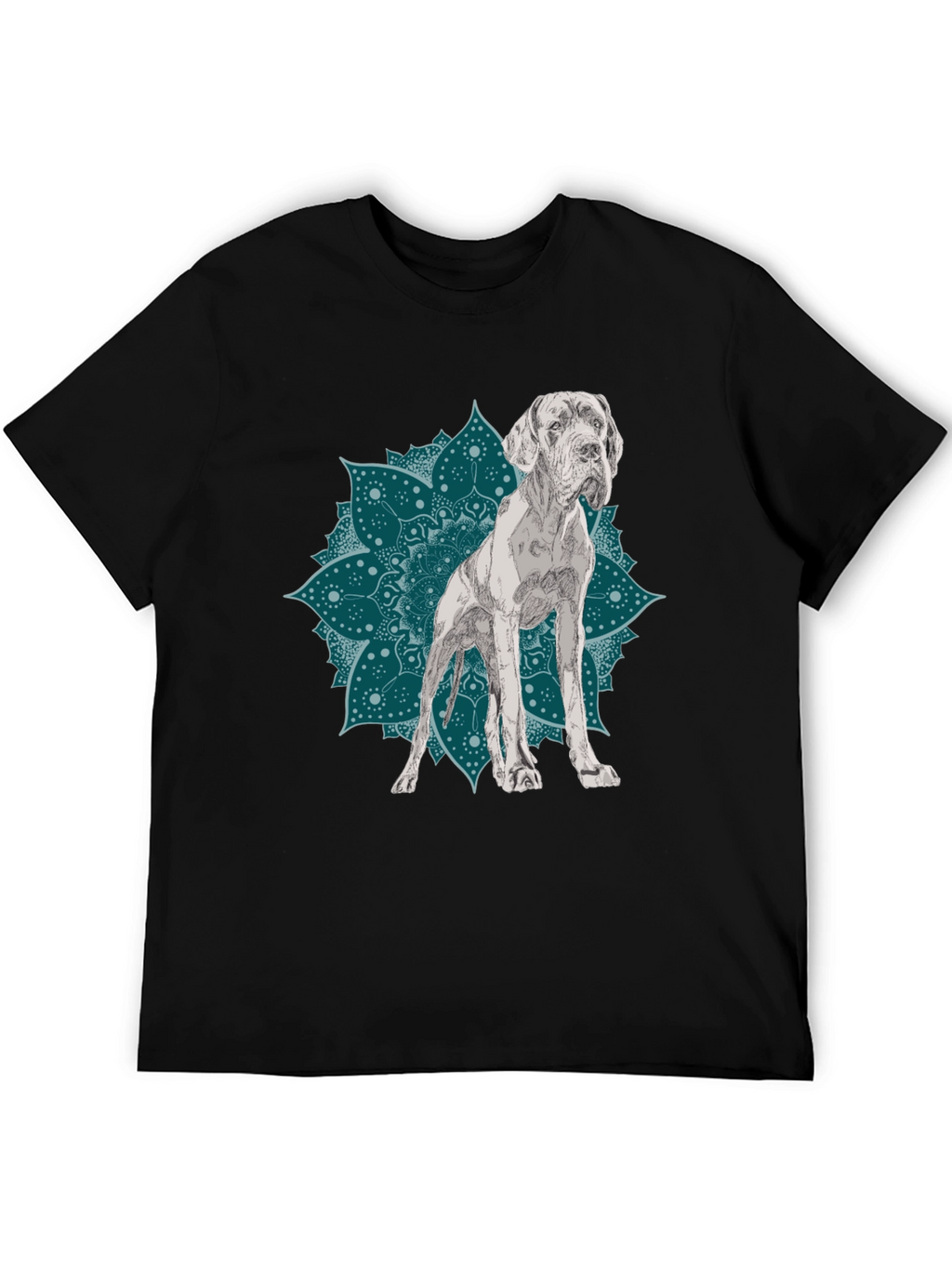 Dog Mandala Graphic Tee - Black Cotton T-Shirt