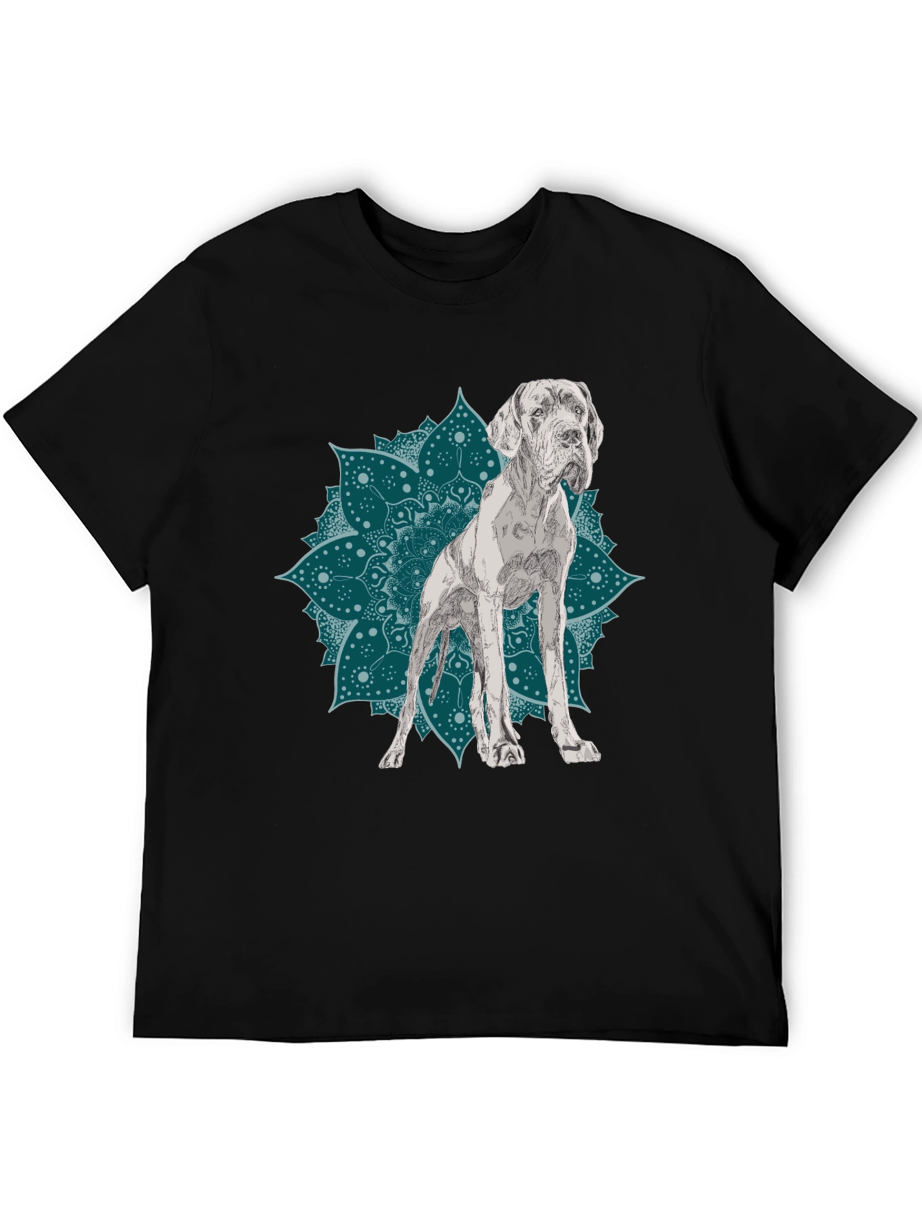Dog Mandala Graphic Tee - Black Cotton T-Shirt