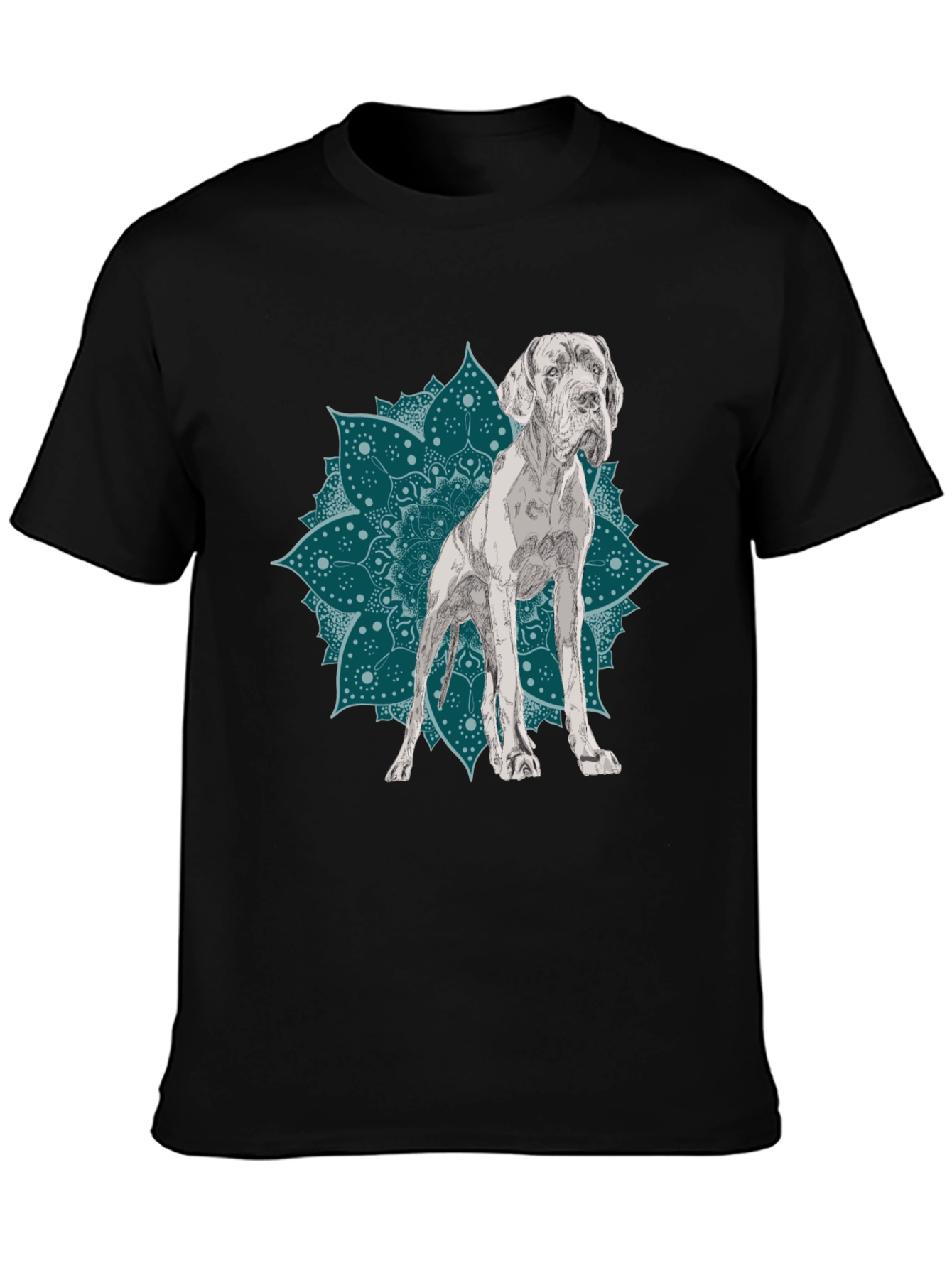 Dog Mandala Graphic Tee - Black Cotton T-Shirt