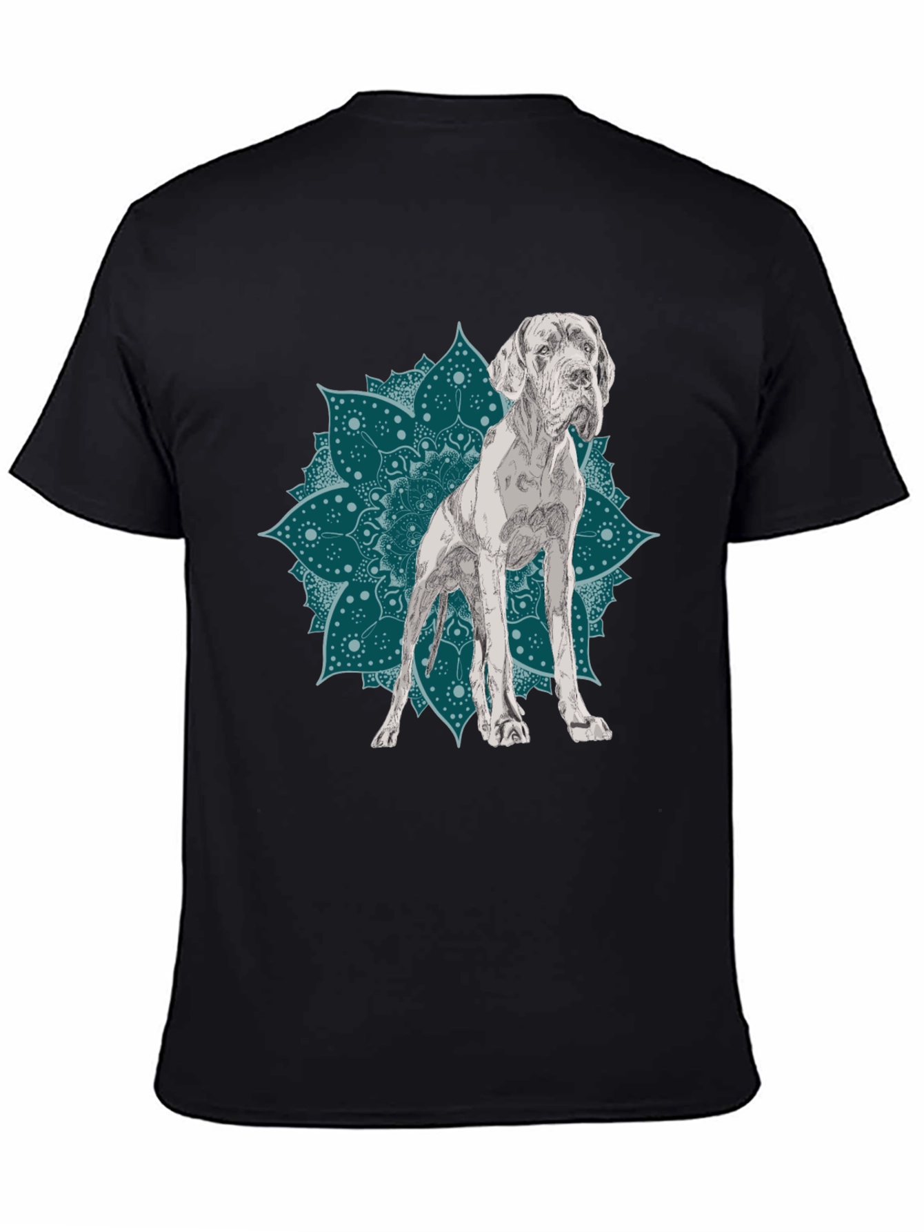 Dog Mandala Graphic Tee - Black Cotton T-Shirt
