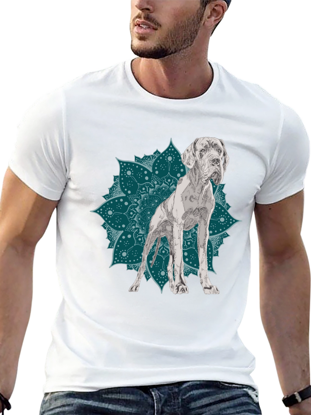 Dog Mandala Graphic Tee - Black Cotton T-Shirt