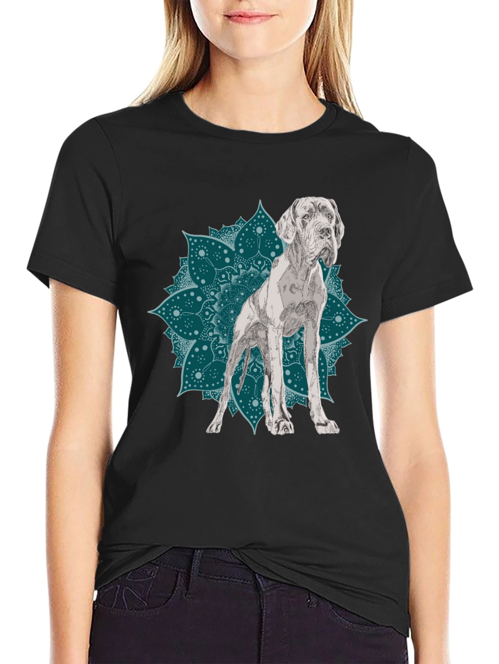 Dog Mandala Graphic Tee - Black Cotton T-Shirt