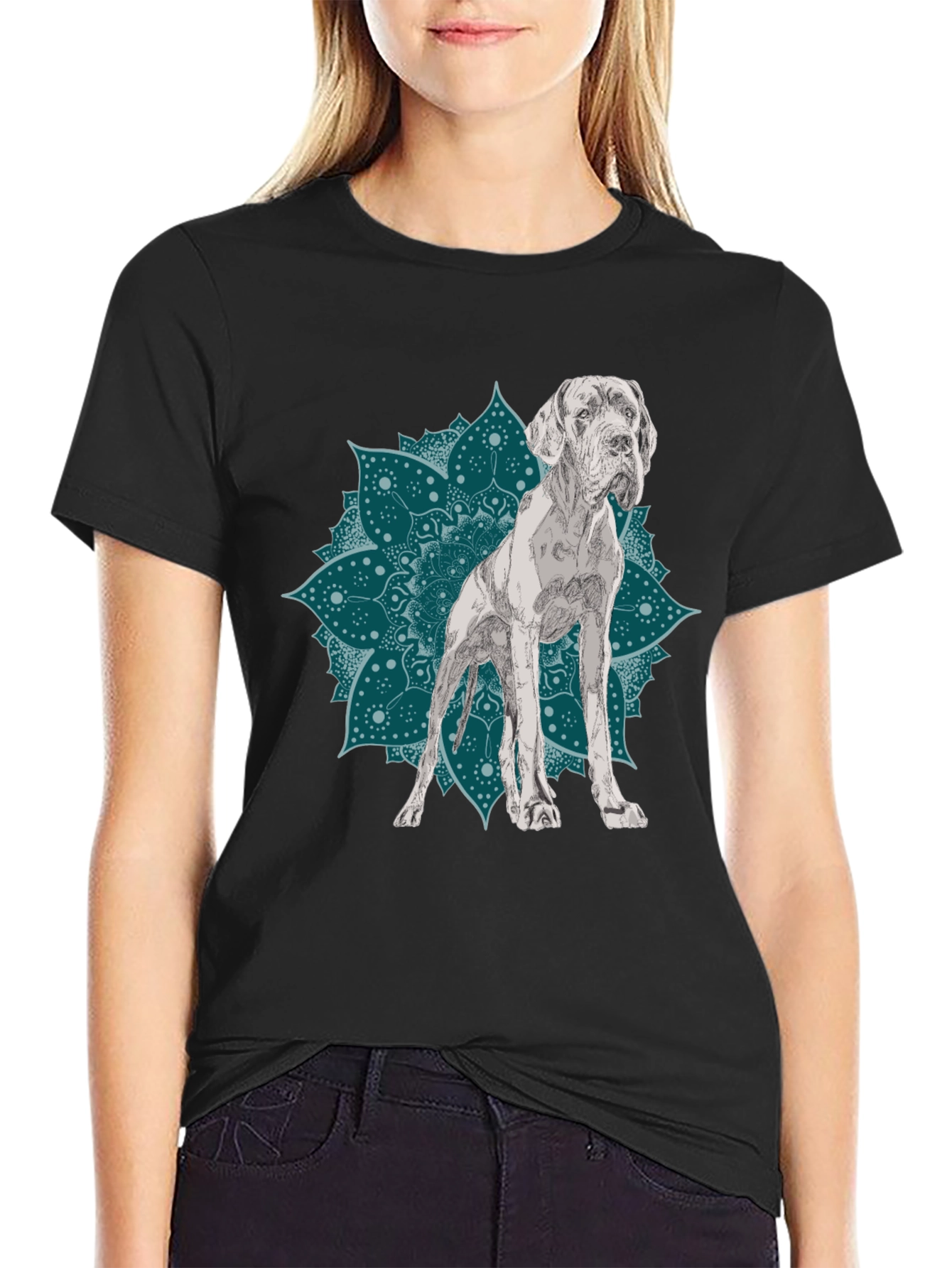 Dog Mandala Graphic Tee - Black Cotton T-Shirt