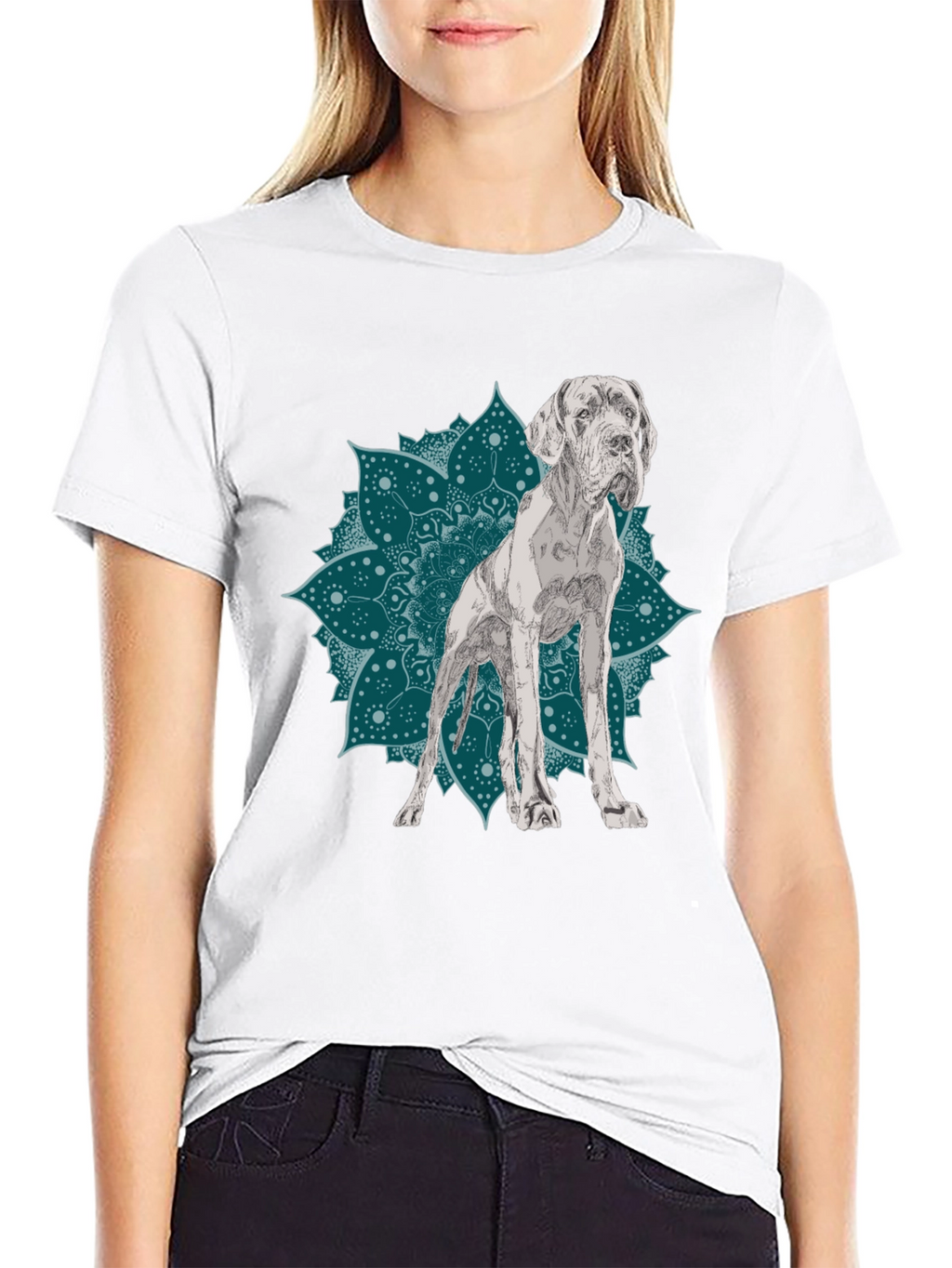 Dog Mandala Graphic Tee - Black Cotton T-Shirt