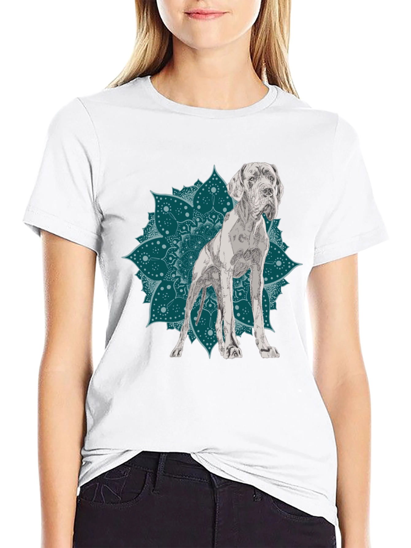 Dog Mandala Graphic Tee - Black Cotton T-Shirt