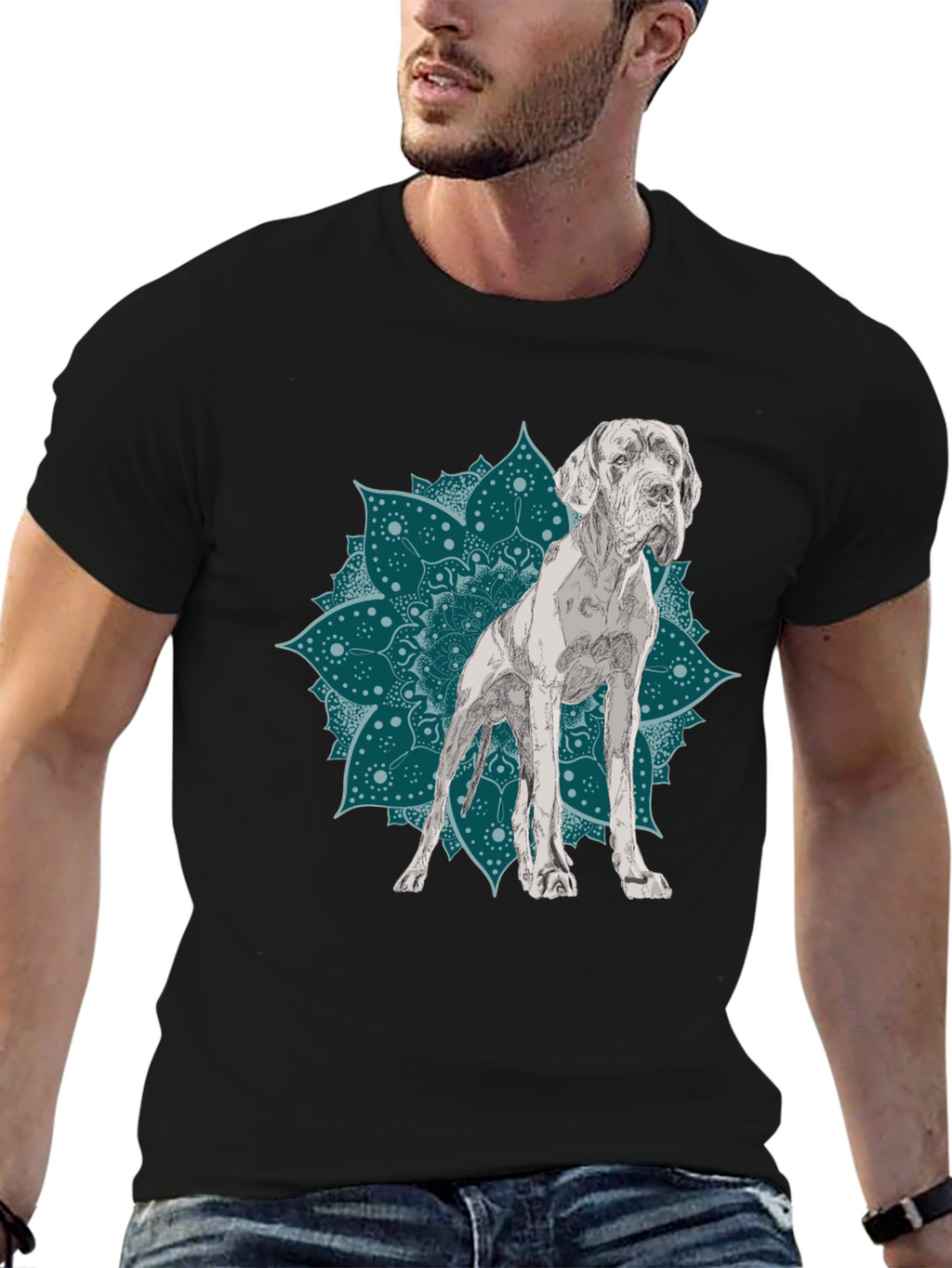 Dog Mandala Graphic Tee - Black Cotton T-Shirt