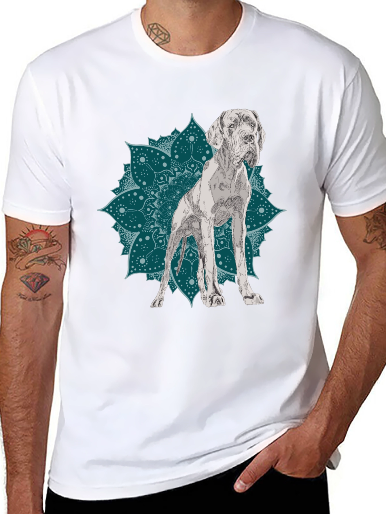 Dog Mandala Graphic Tee - Black Cotton T-Shirt