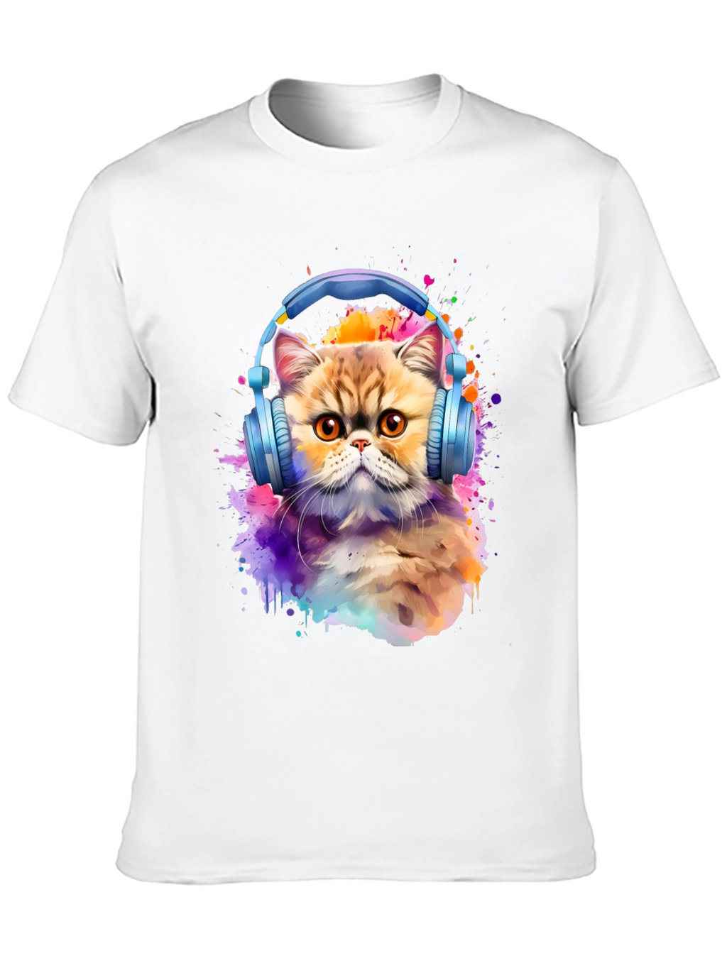 Cat with Headphones T-Shirt - Artistic Animal Tee