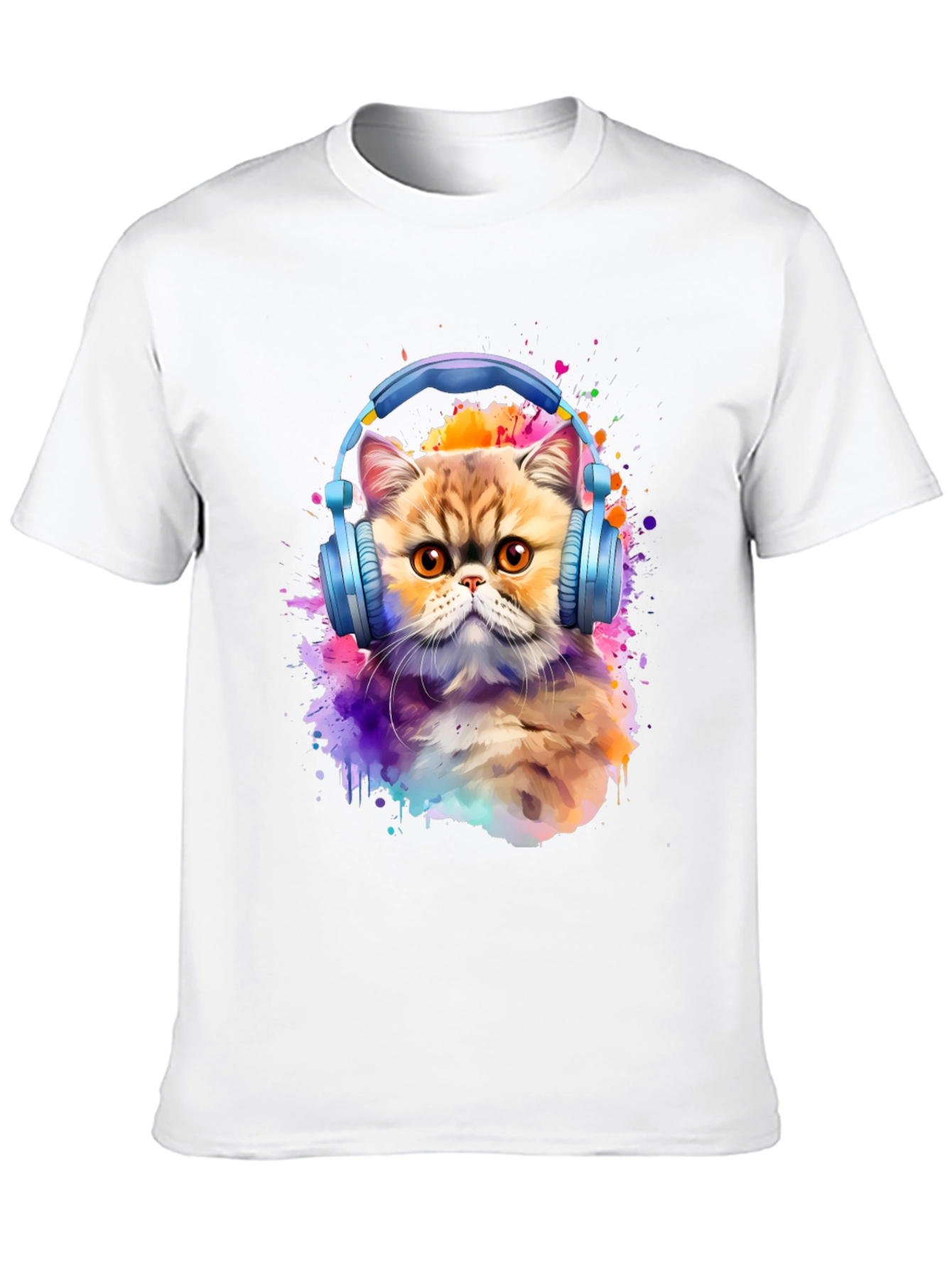 Cat with Headphones T-Shirt - Artistic Animal Tee