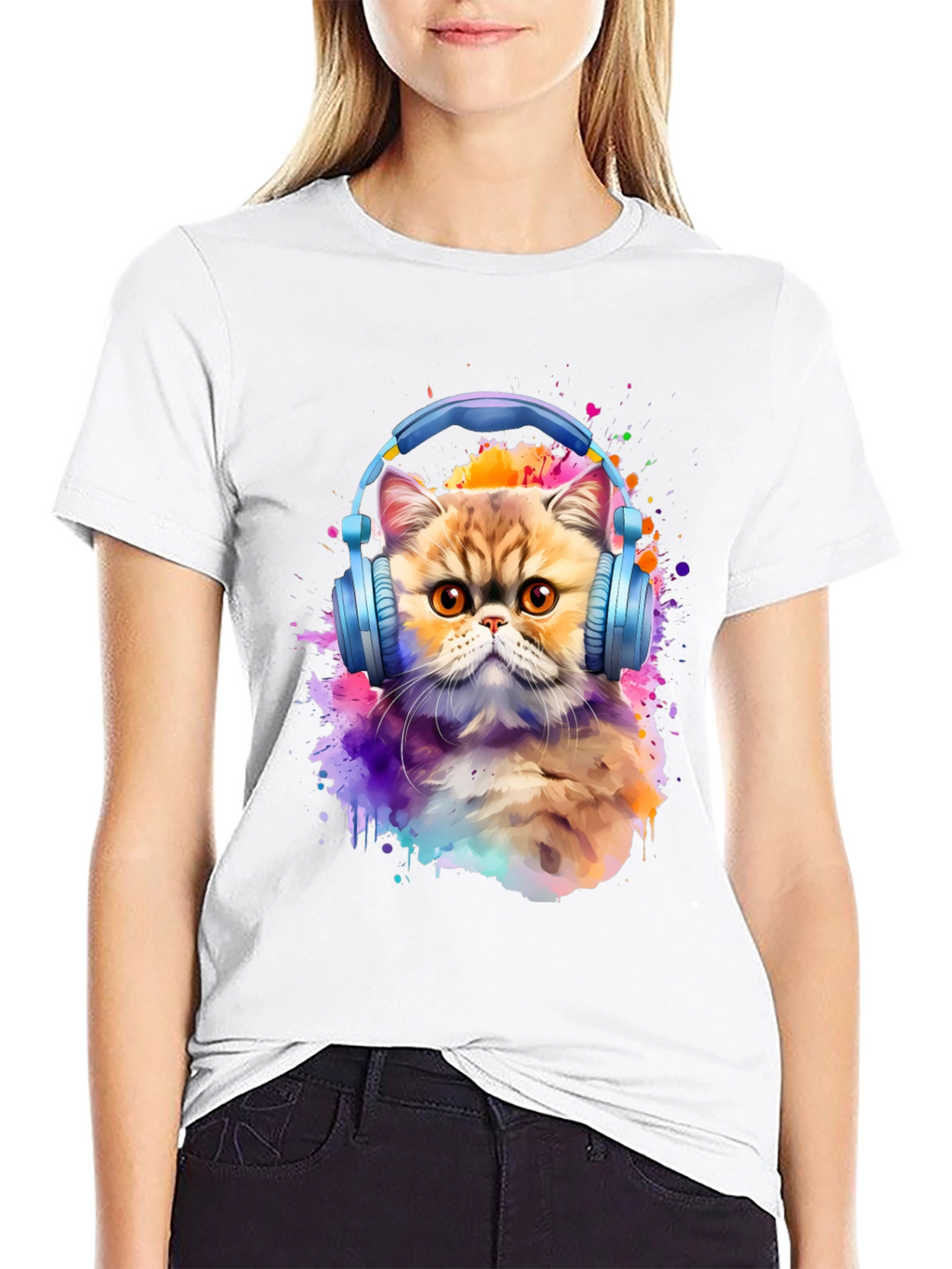 Cat with Headphones T-Shirt - Artistic Animal Tee