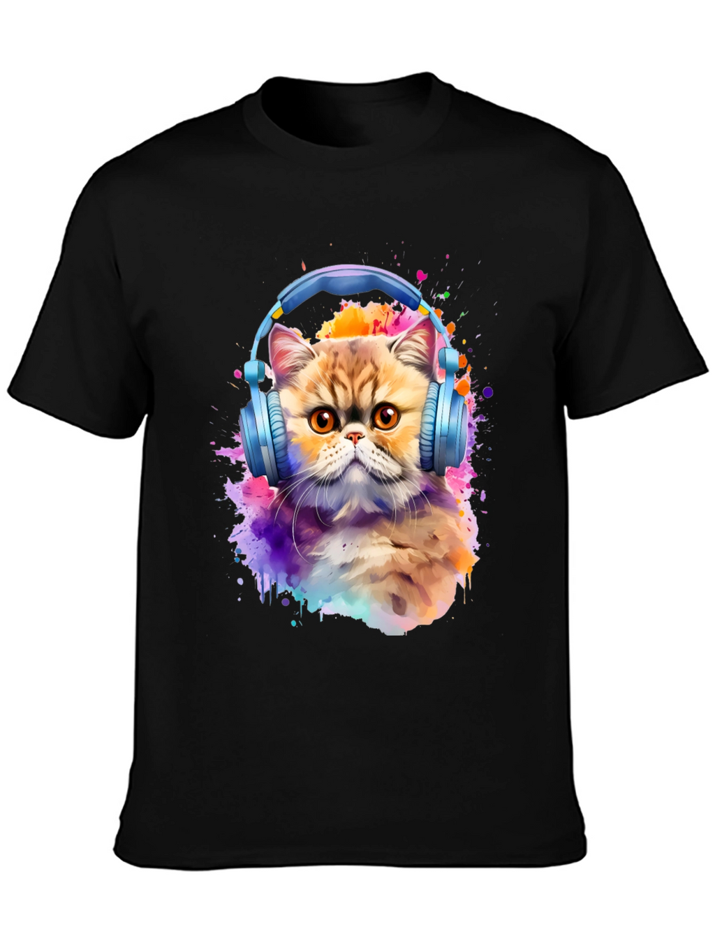 Cat with Headphones T-Shirt - Artistic Animal Tee
