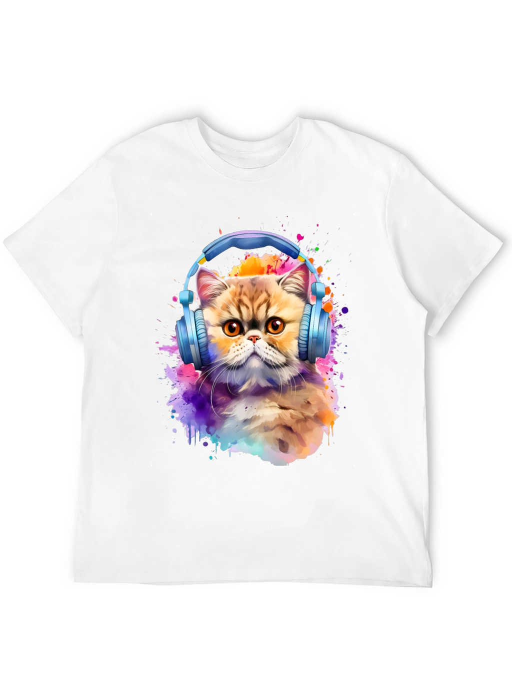 Cat with Headphones T-Shirt - Artistic Animal Tee