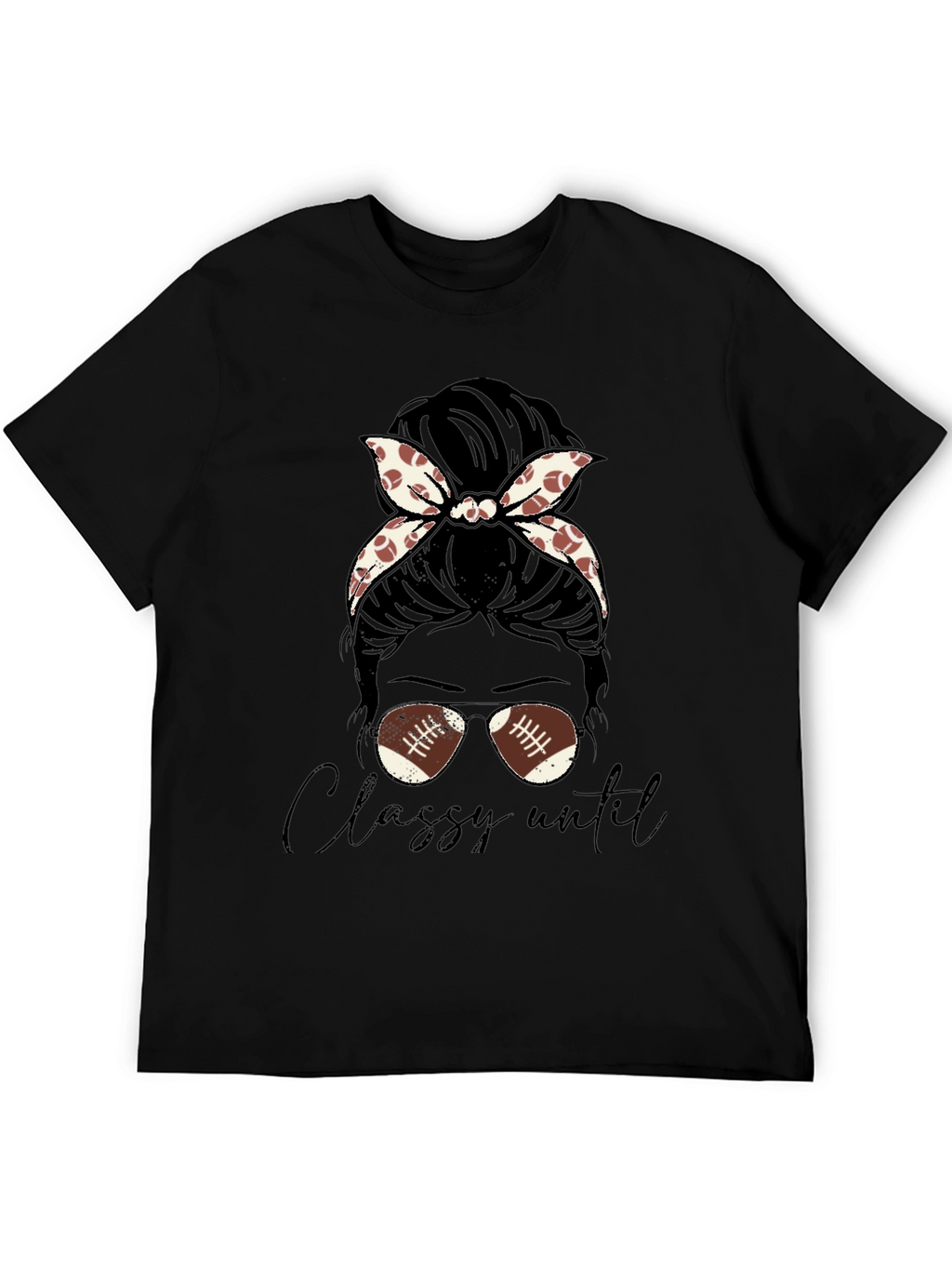 Classy Football Mom Messy Bun T-Shirt