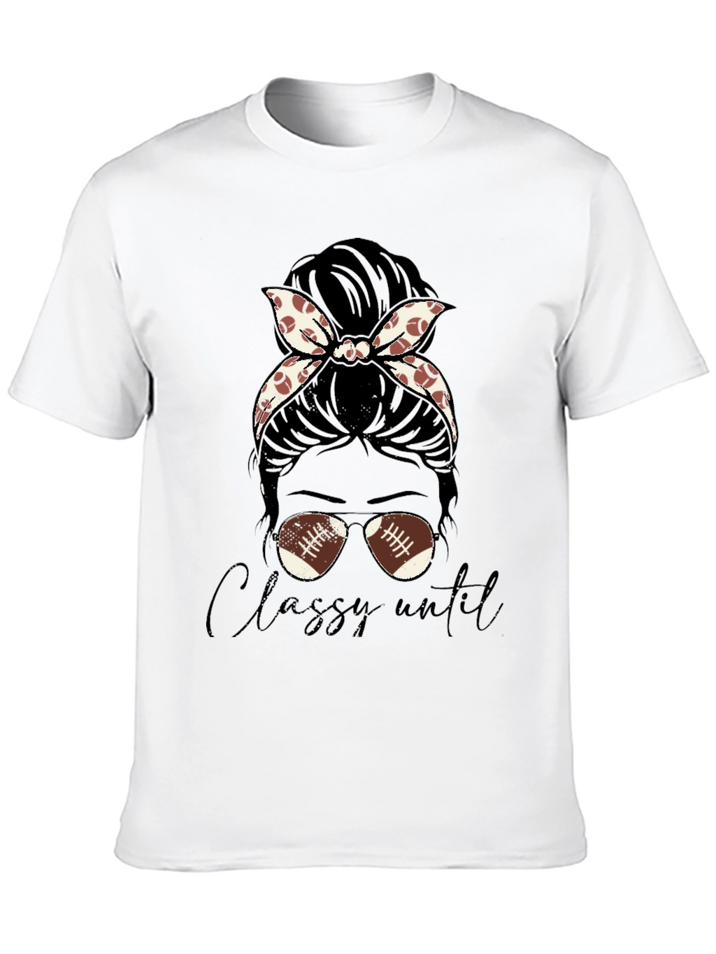 Classy Football Mom Messy Bun T-Shirt