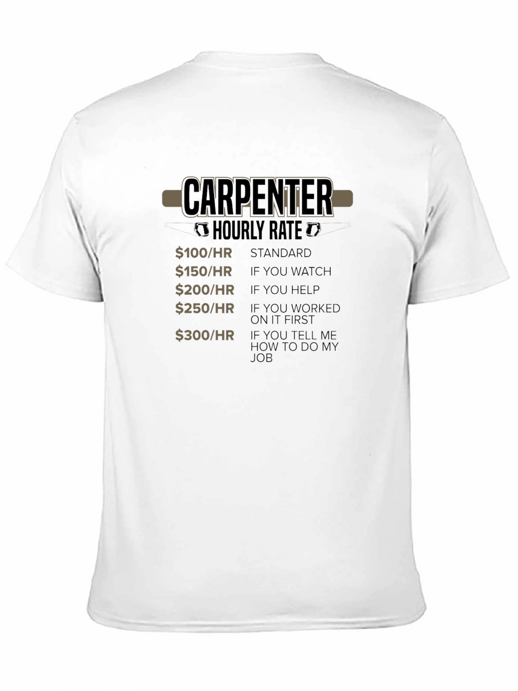 Carpenter Hourly Rate T-Shirt Funny Job Gift