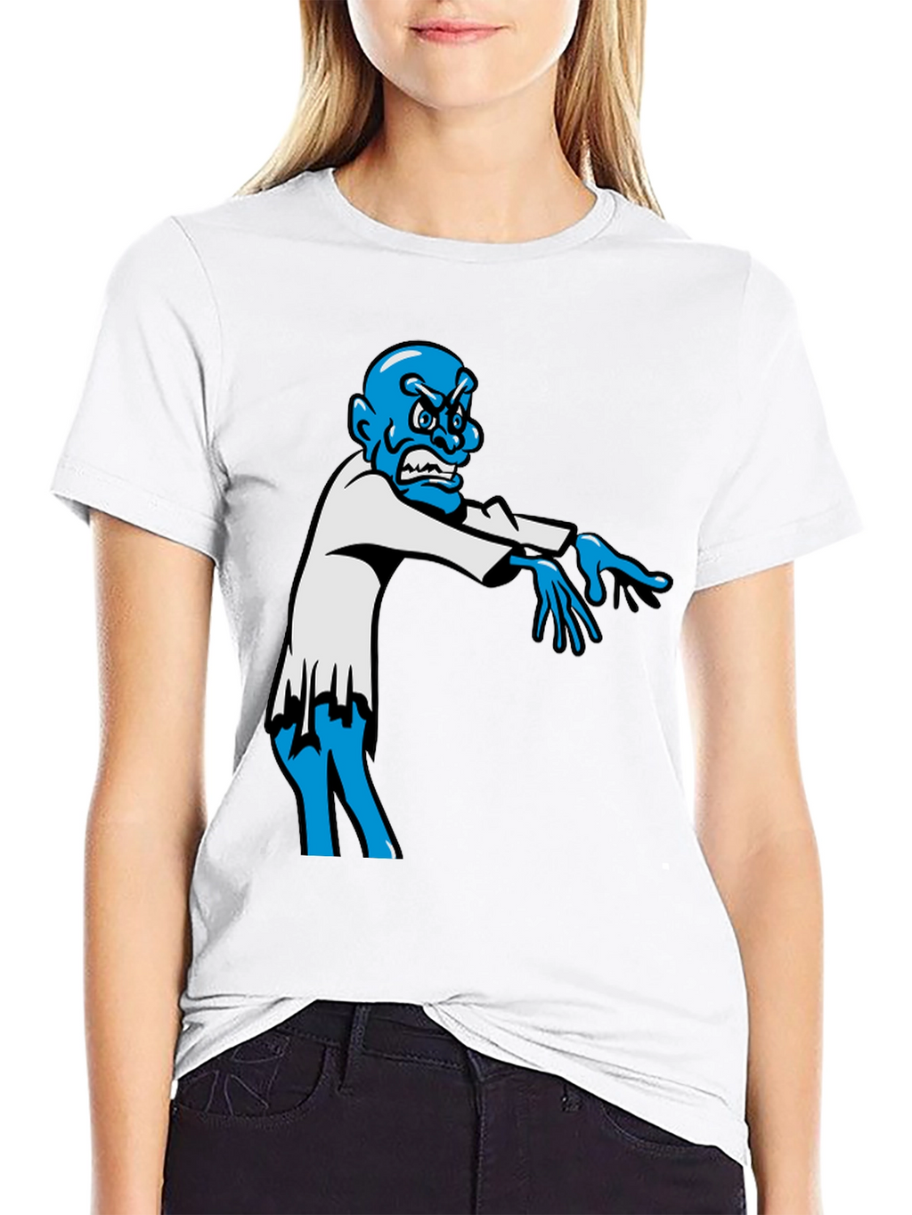 Zombie Graphic T-Shirt - Blue Character on Black Tee