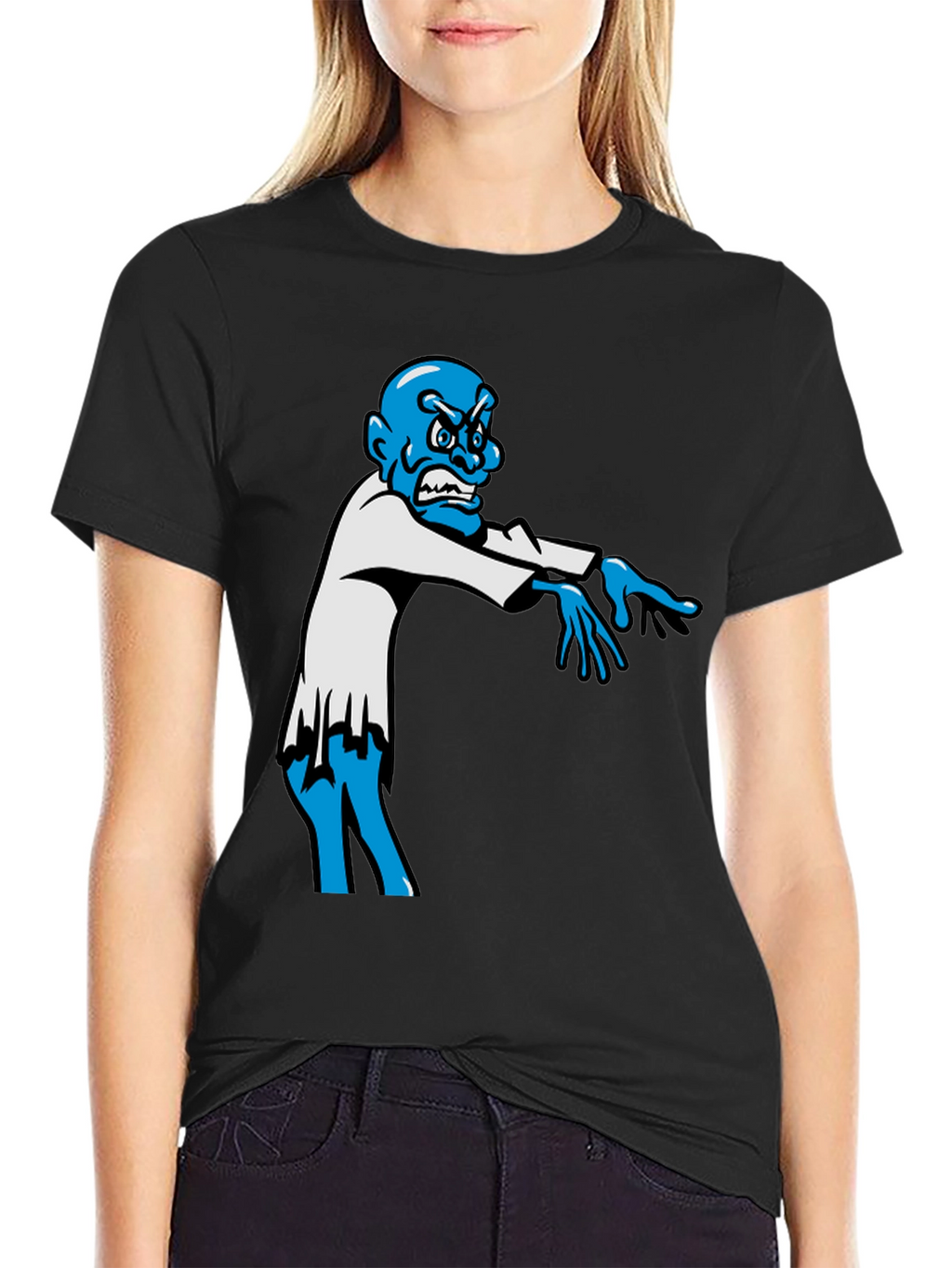 Zombie Graphic T-Shirt - Blue Character on Black Tee