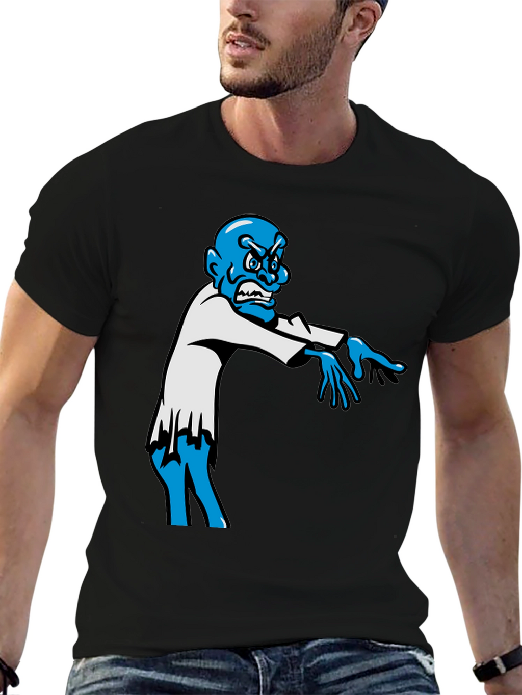 Zombie Graphic T-Shirt - Blue Character on Black Tee