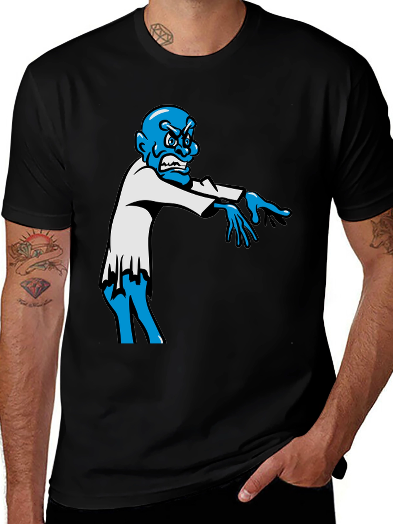 Zombie Graphic T-Shirt - Blue Character on Black Tee