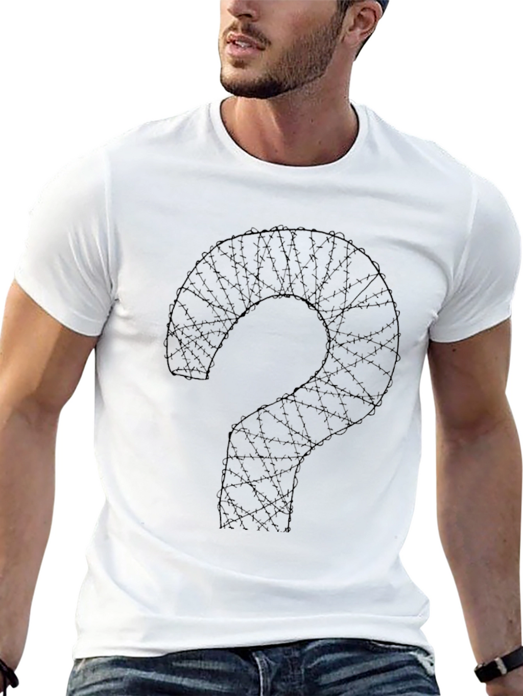 Barbed Wire Question Mark Graphic Tee - Black