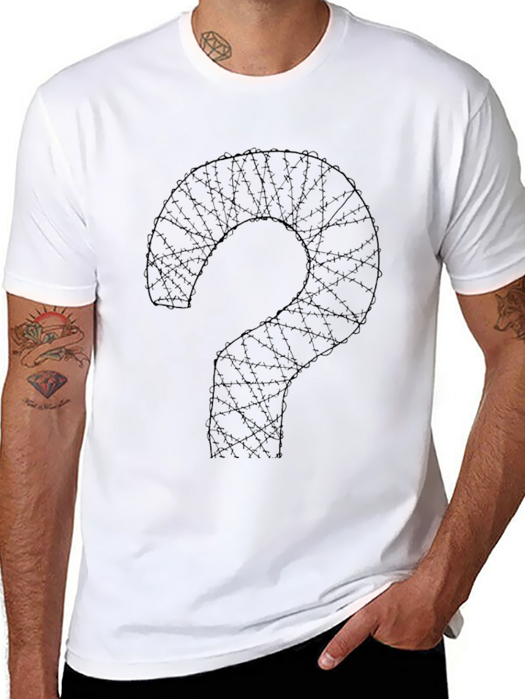 Barbed Wire Question Mark Graphic Tee - Black
