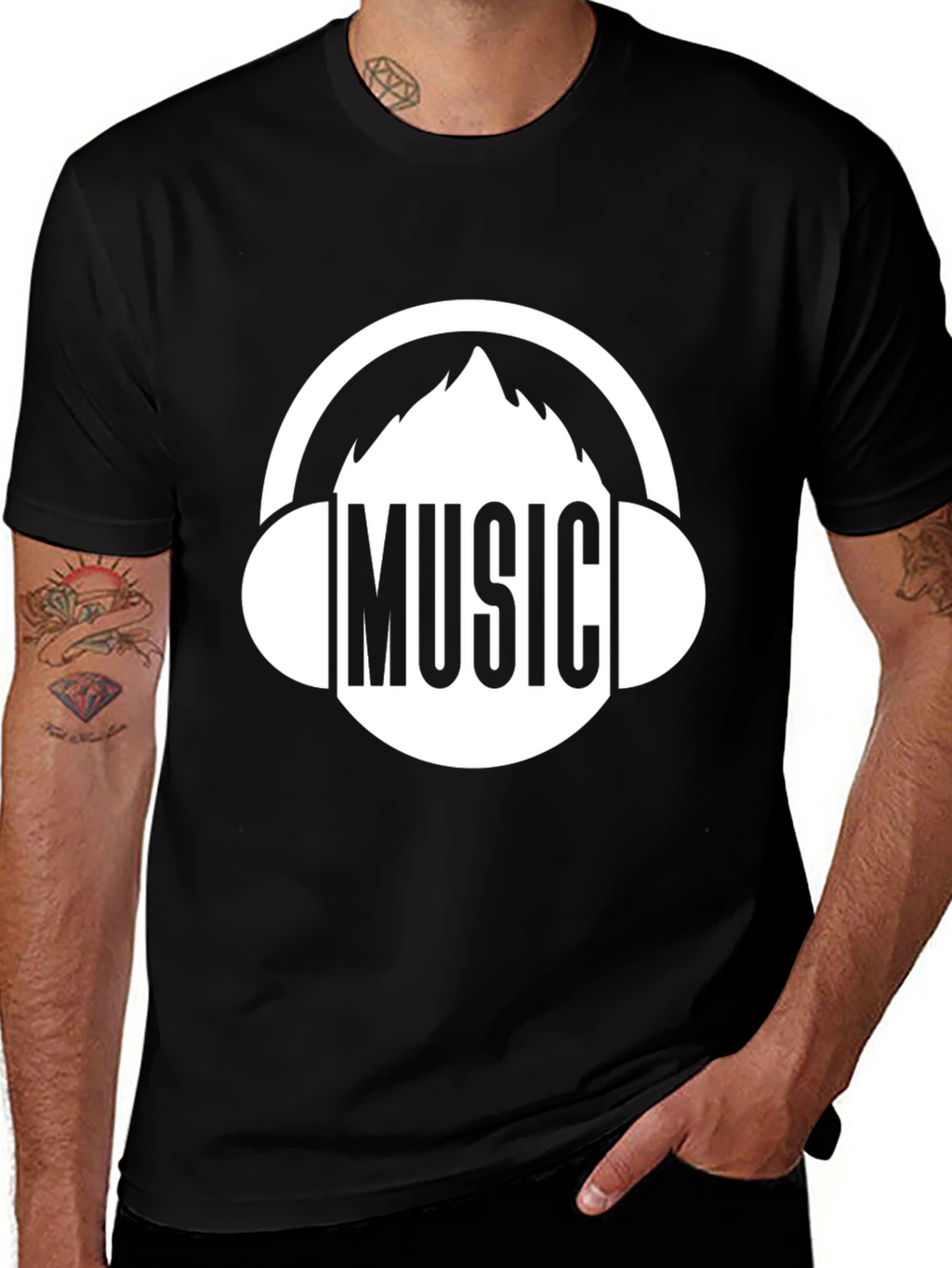 Music Lover Graphic Tee - Black Cotton Blend T-Shirt