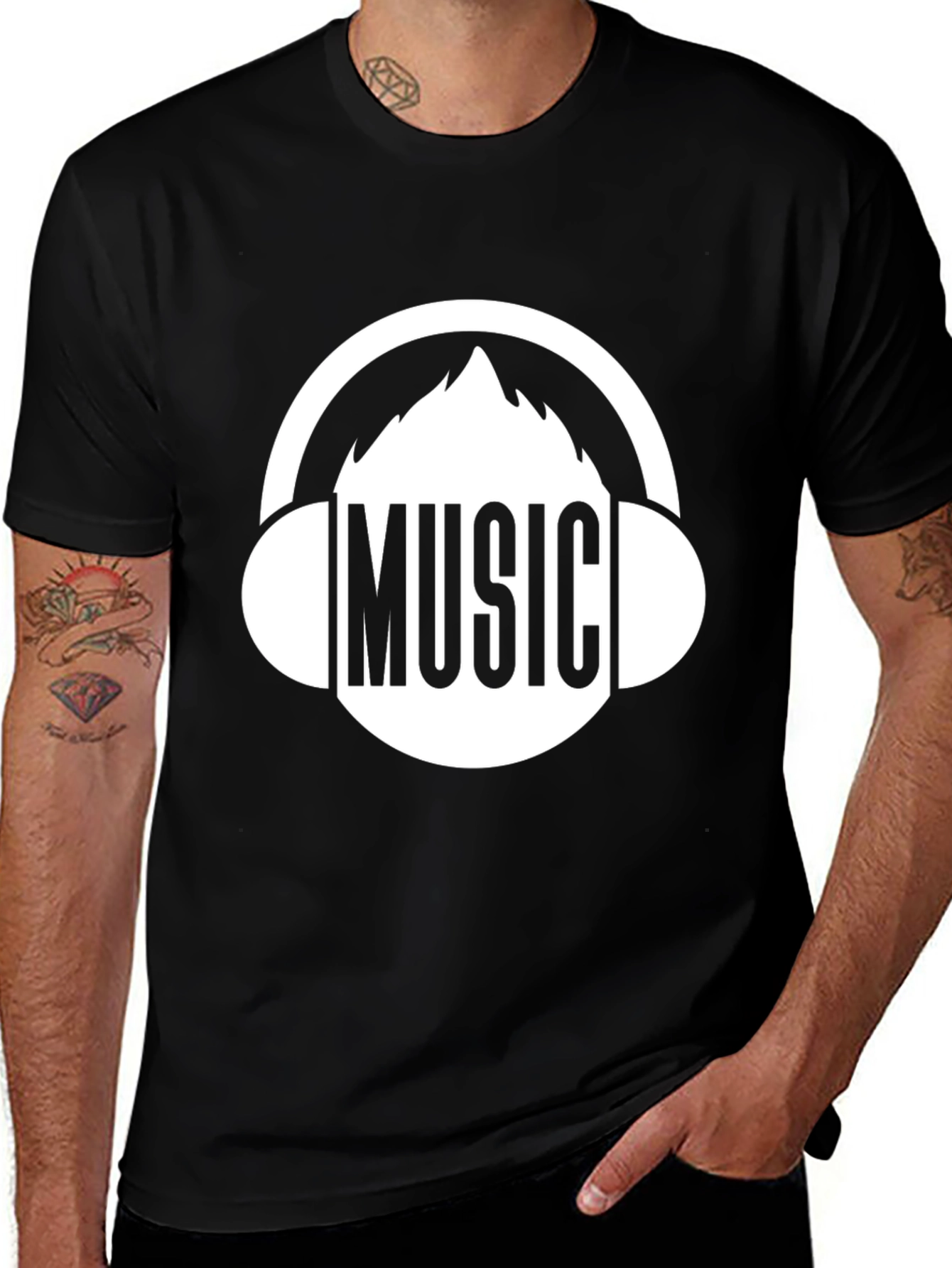 Music Lover Graphic Tee - Black Cotton Blend T-Shirt
