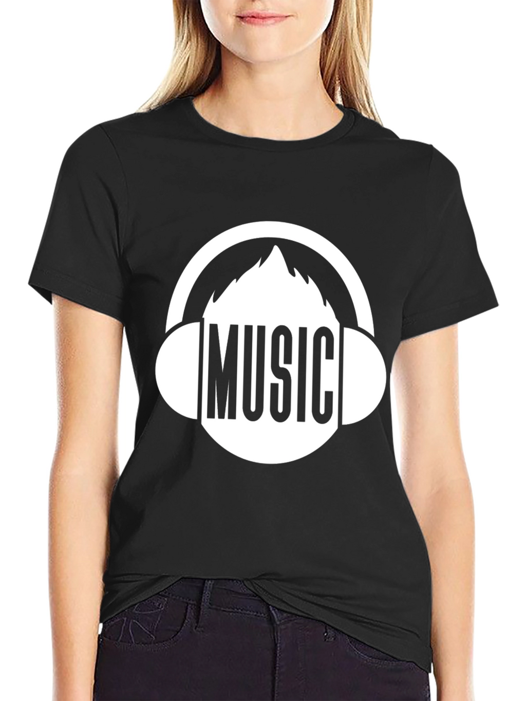 Music Lover Graphic Tee - Black Cotton Blend T-Shirt