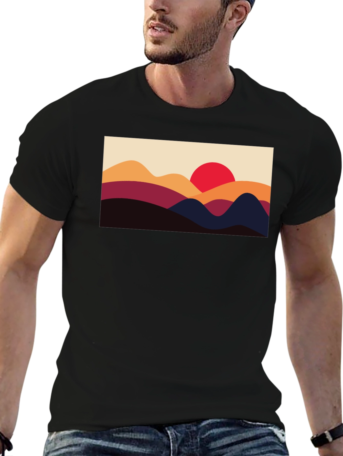 Sunset Mountain Graphic Tee - Black Cotton Blend