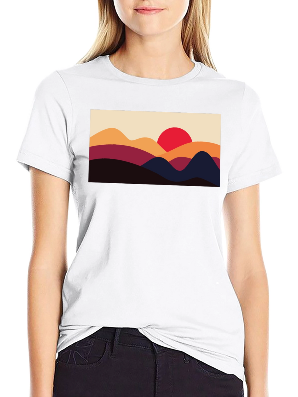 Sunset Mountain Graphic Tee - Black Cotton Blend
