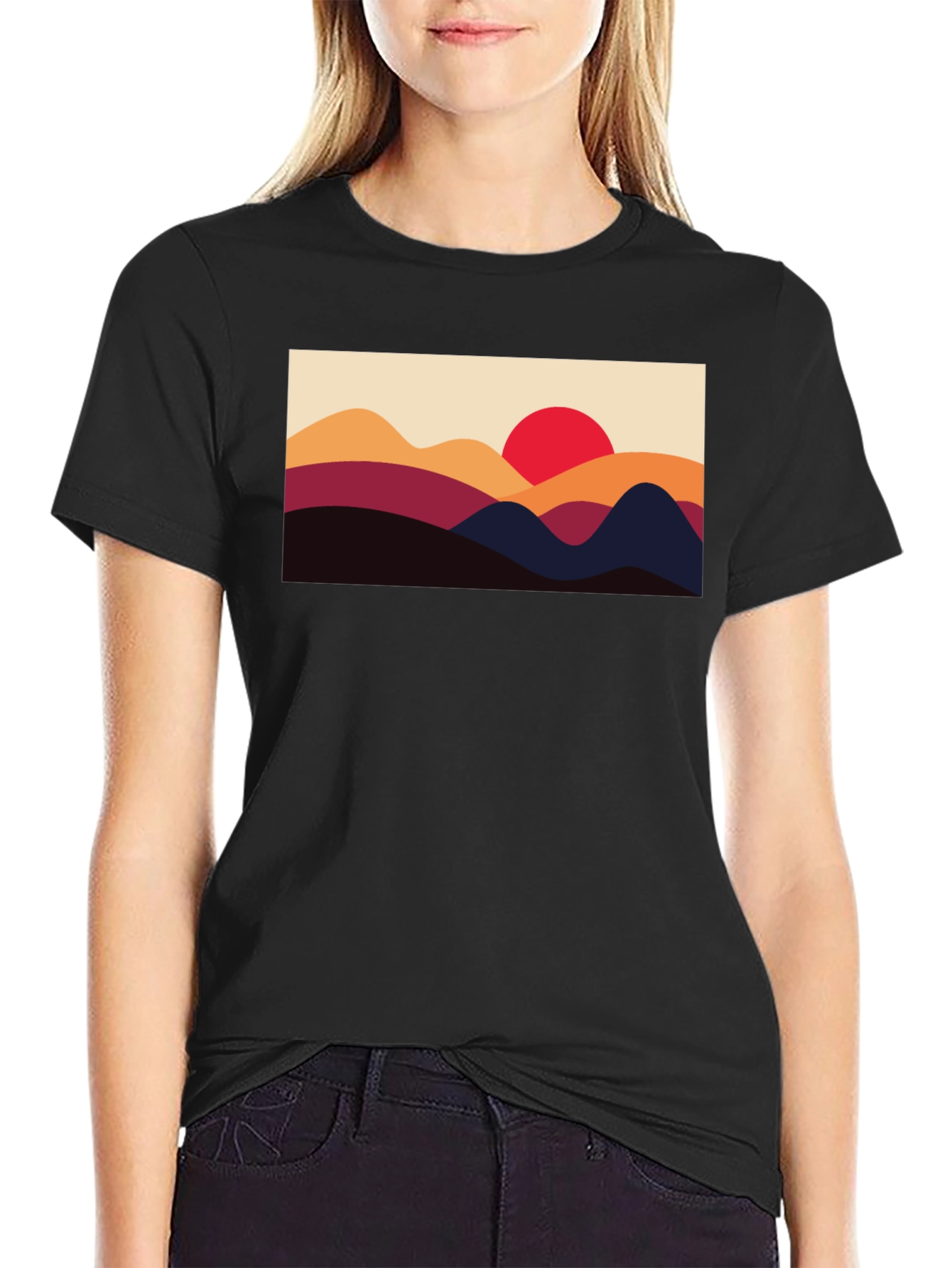 Sunset Mountain Graphic Tee - Black Cotton Blend