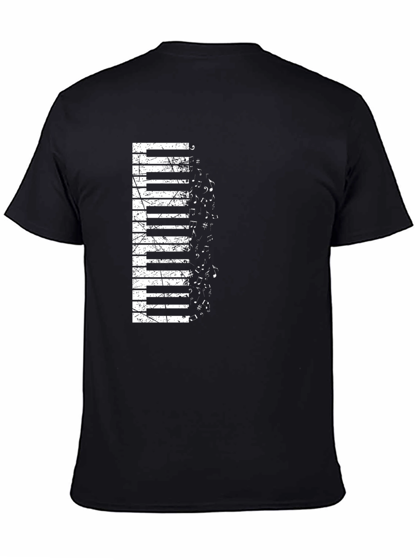 Piano Keys Music Notes Graphic Black T-Shirt