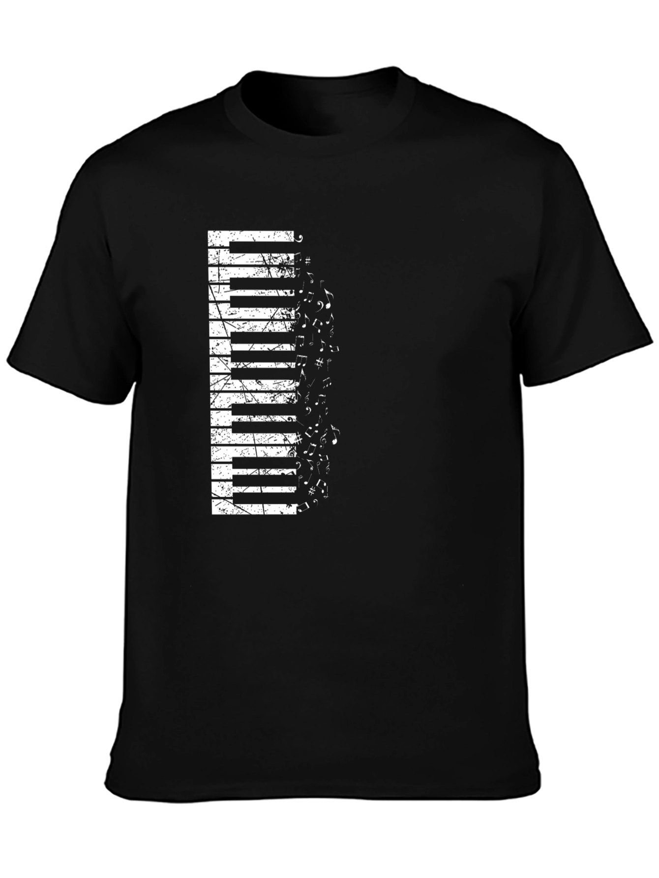 Piano Keys Music Notes Graphic Black T-Shirt