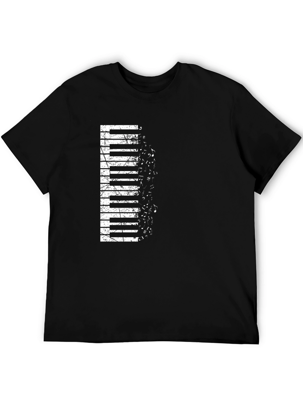 Piano Keys Music Notes Graphic Black T-Shirt