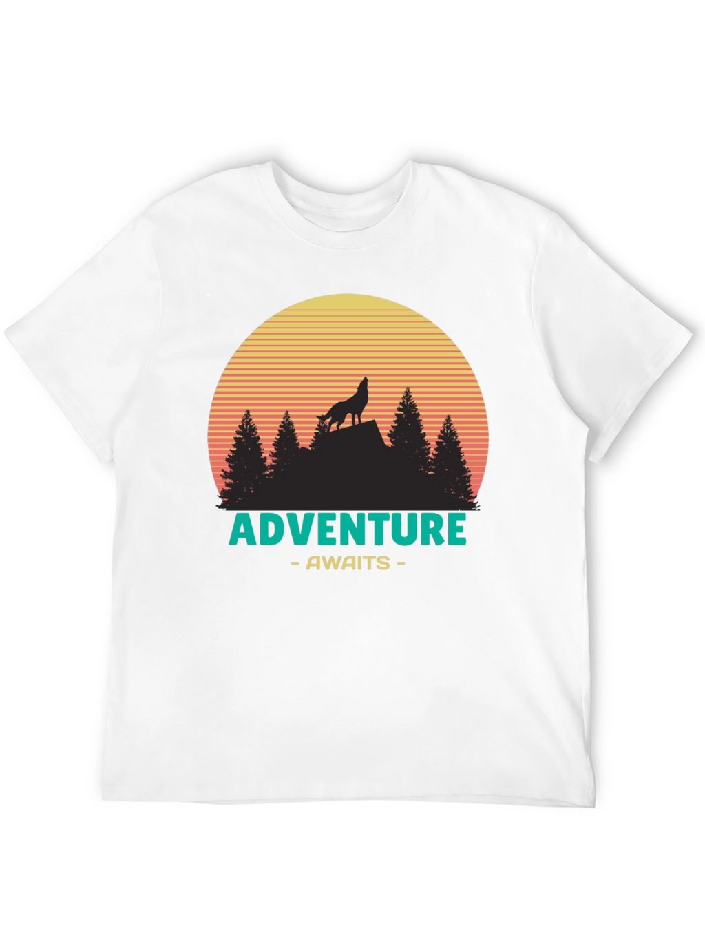 Adventure Awaits Graphic T-Shirt - Wolf & Sunset Design