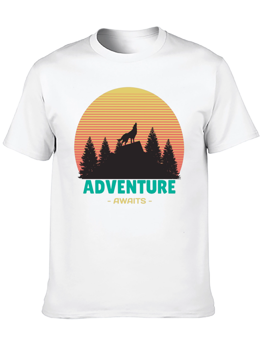 Adventure Awaits Graphic T-Shirt - Wolf & Sunset Design