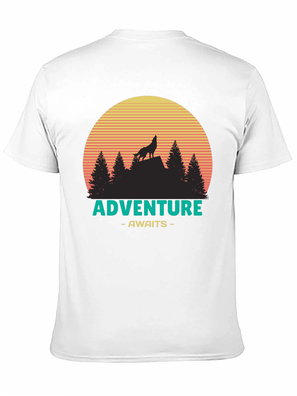 Adventure Awaits Graphic T-Shirt - Wolf & Sunset Design