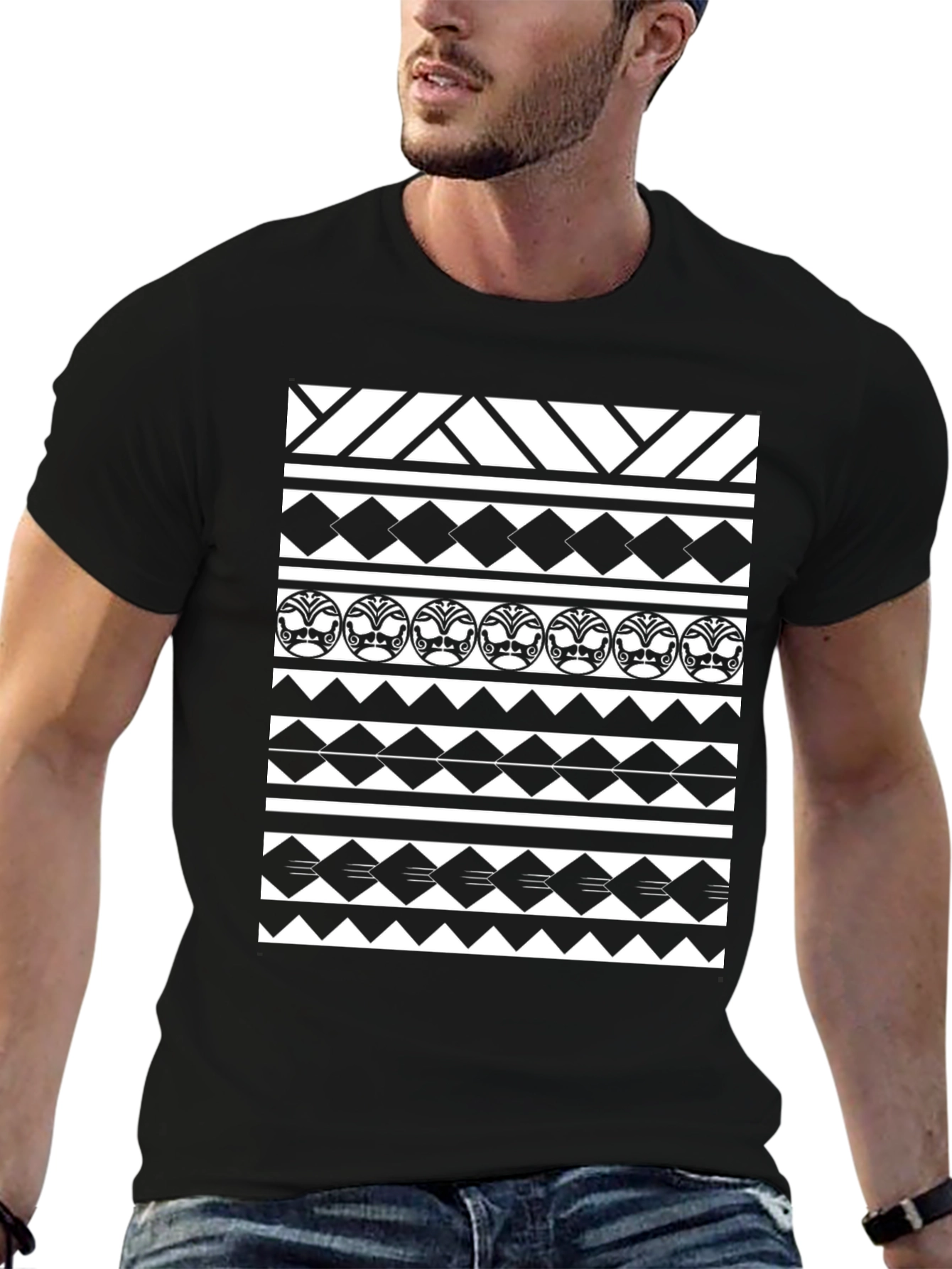 Tribal Pattern Tee - Black Graphic T-Shirt